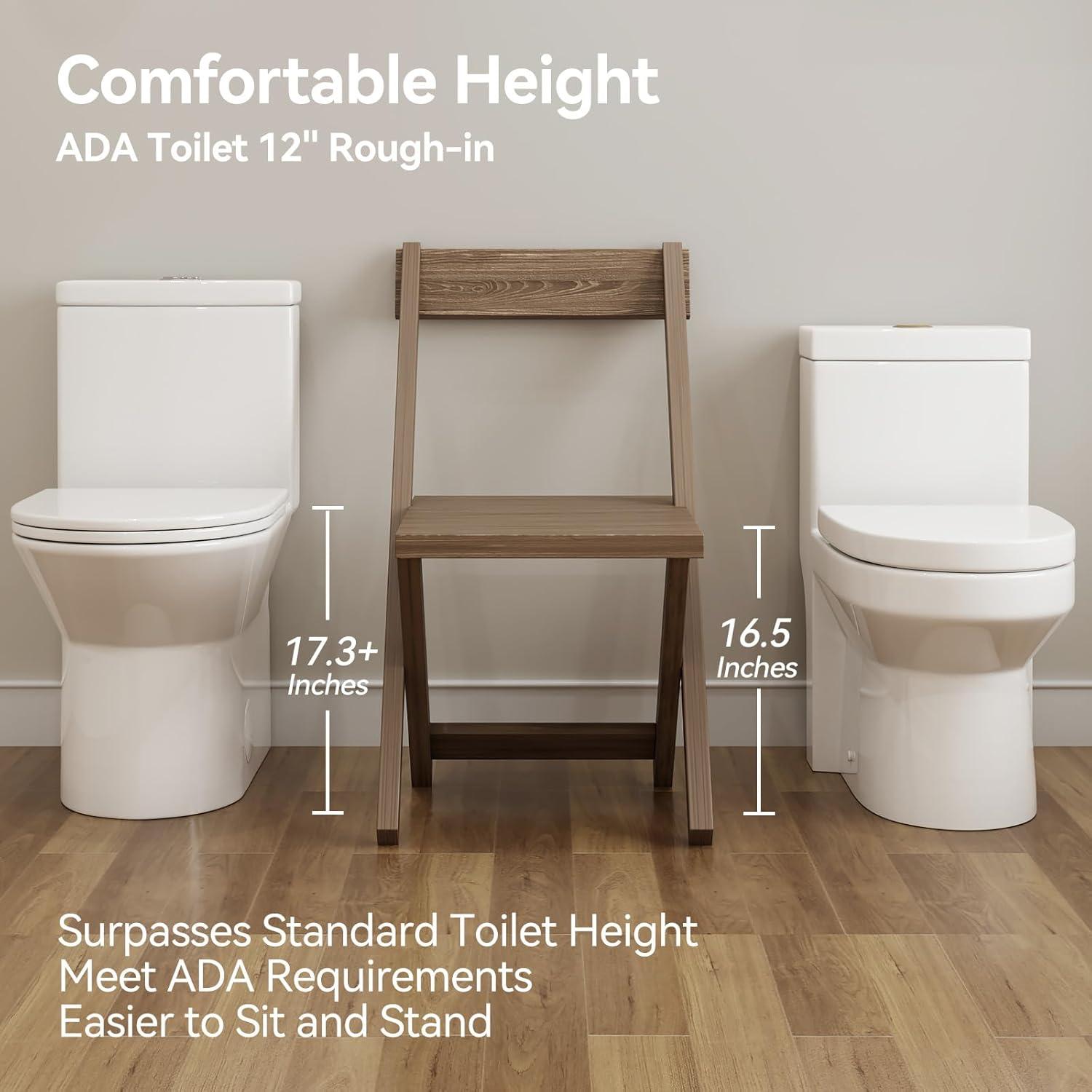 Elongated One Piece Toilet, 17.3+" ADA Comfort Chair Seat Height, 1.1/1.6 GPF Dual Flush Toilet for Bathroom, MAP 1000g