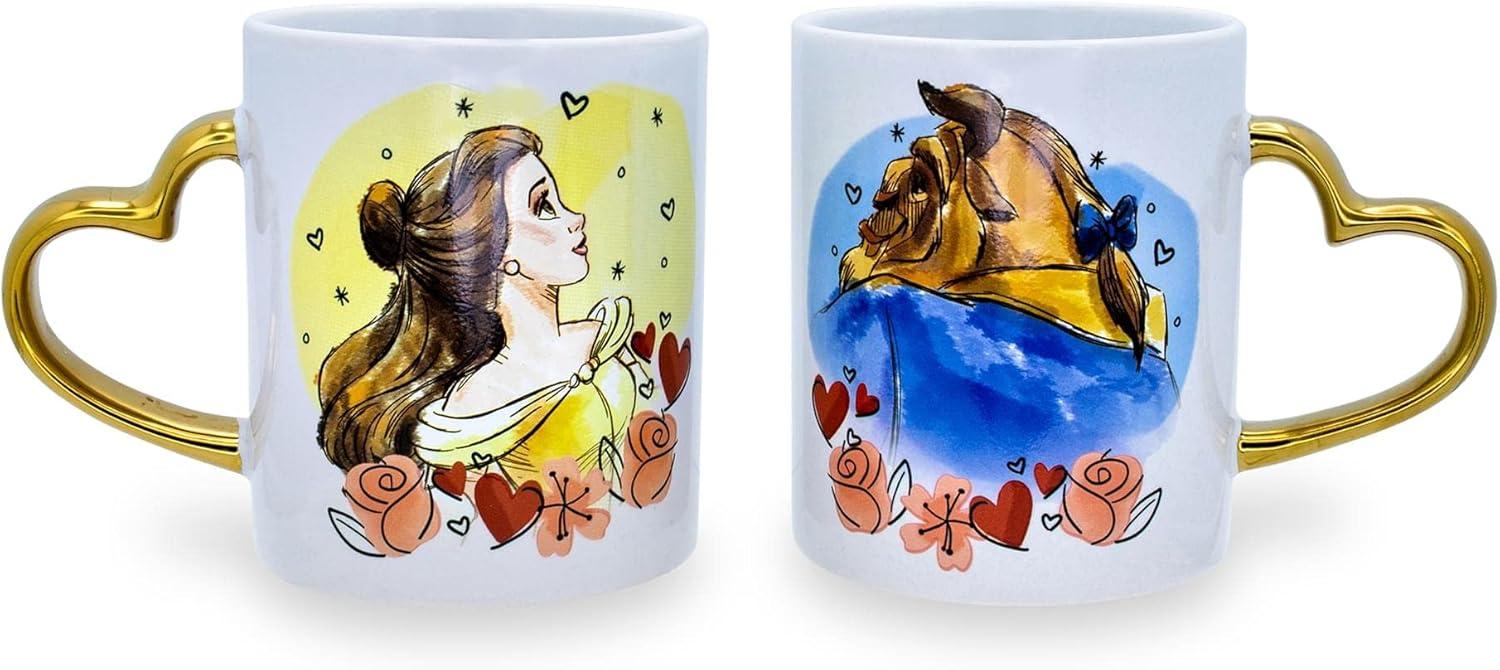 Silver Buffalo Disney Beauty and the Beast Sculpted Handle Mug Set | Each Holds 14 Ounces