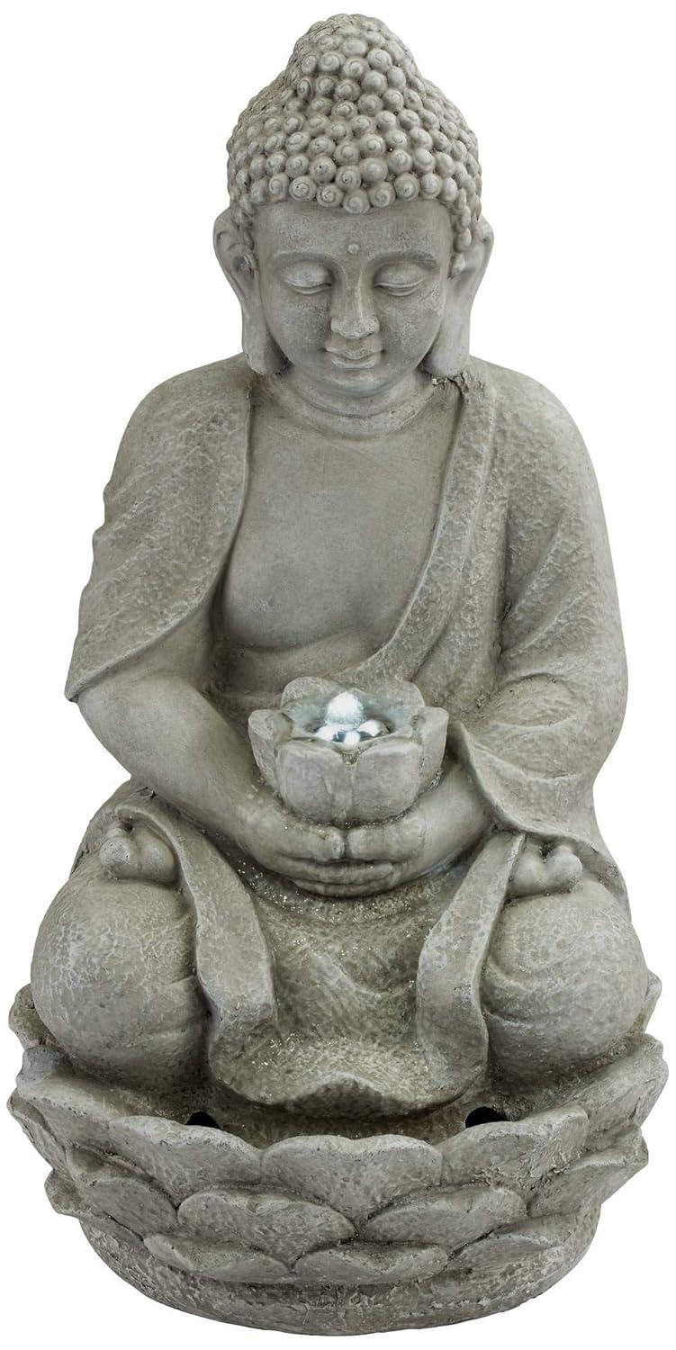 Zen Buddha Gray Resin Outdoor Fountain with LED Light