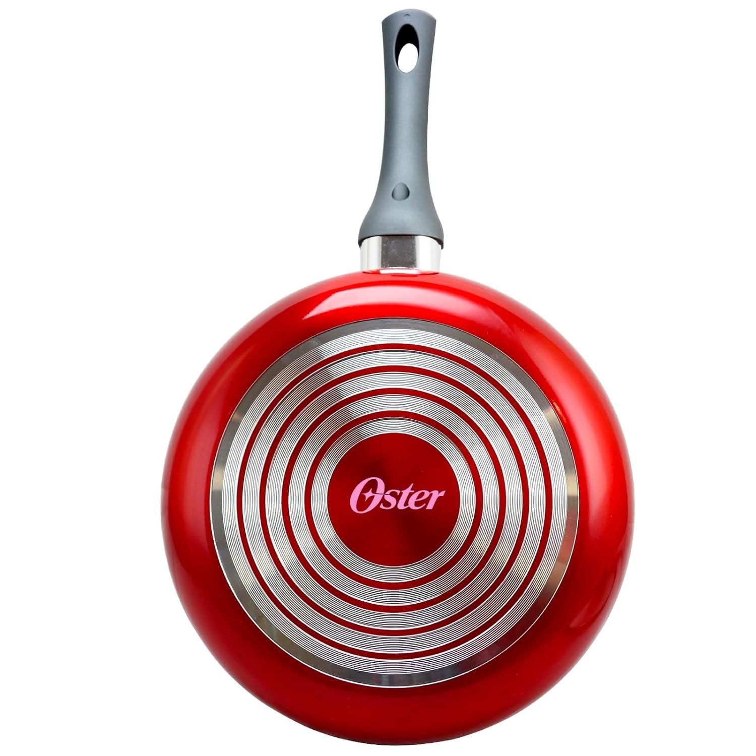Oster Herscher 3.5 Qt Non-Stick Aluminum Saute Pan with Lid, Tanslucent Sauce, Translucent Red