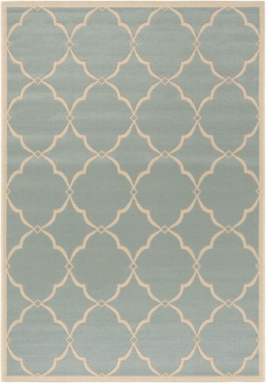 Aqua and Cream Geometric Indoor/Outdoor Area Rug