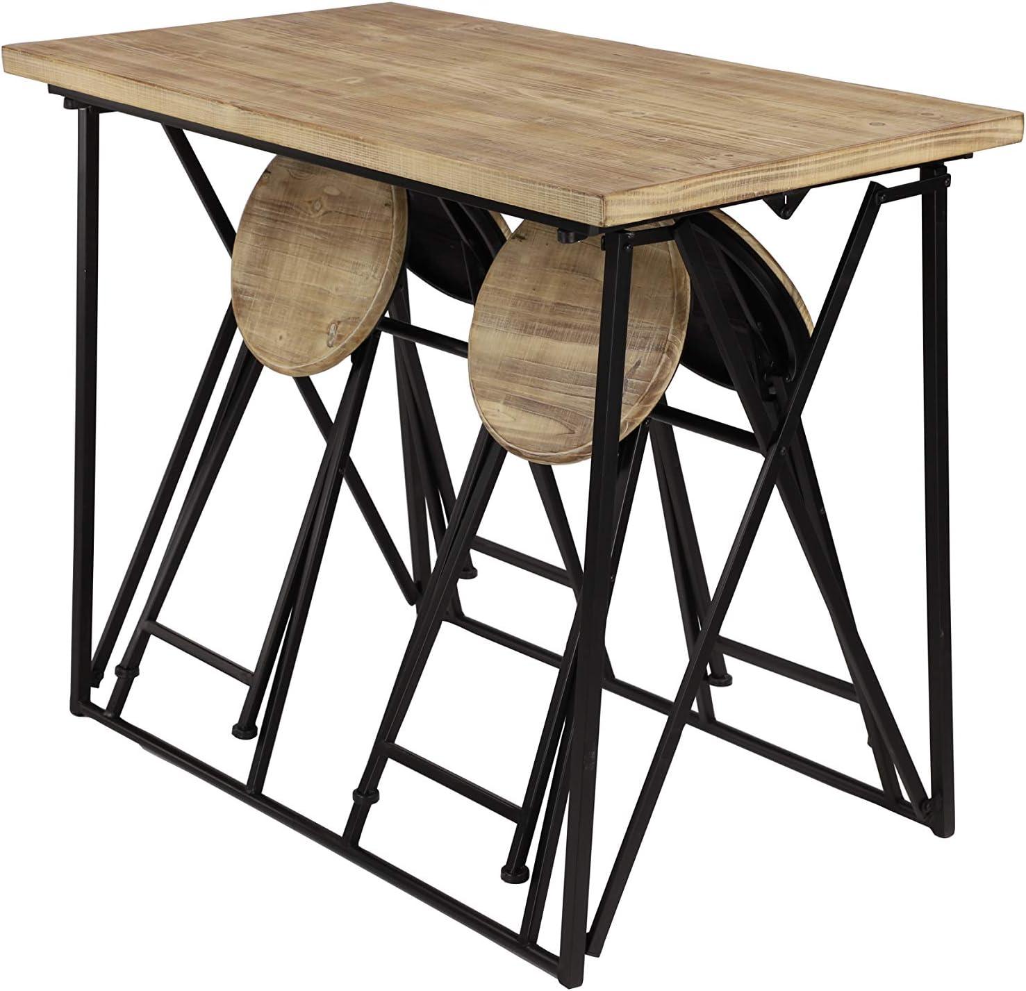 DecMode 44" x 34" Light Brown Wood Folding Dining Table with Black Metal Legs, 1-Piece