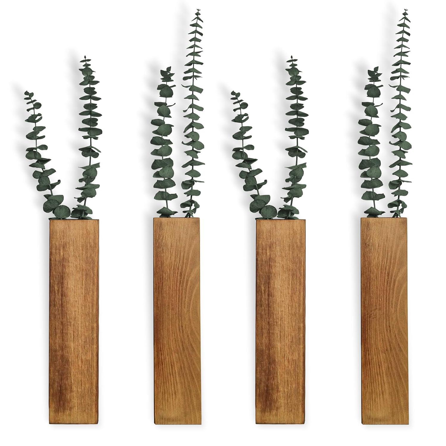 Wall Planters for Indoor Plants Modern Farmhouse Wooden Pocket Wall Vases for Dried Flowers and Faux Plants 4 Pack