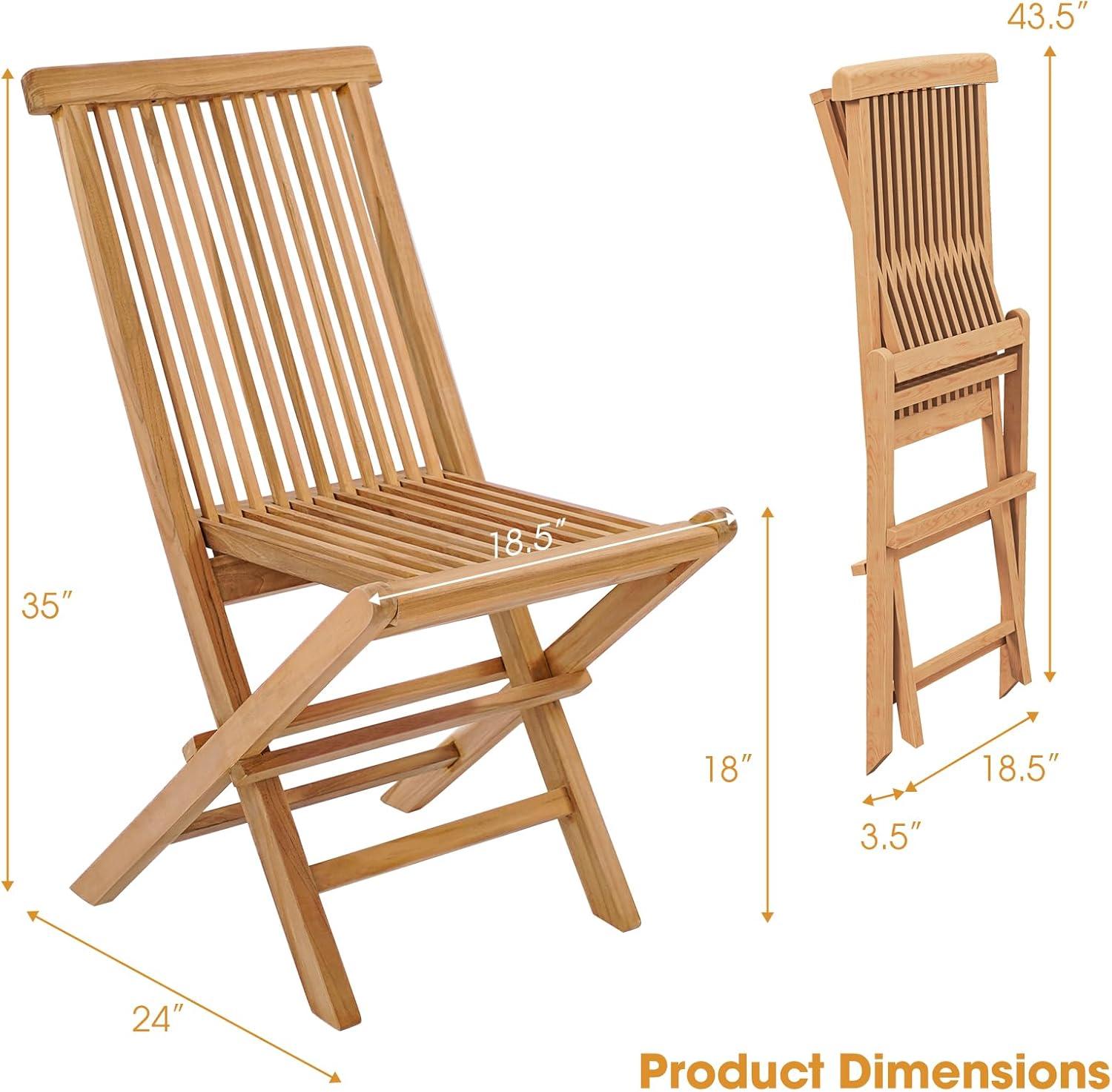 YYAo Folding Outdoor Chair, Folding Chair, Portable Dining Chair, Set of 2 Teak Patio Folding Chairs with High Back and Slatted Seat