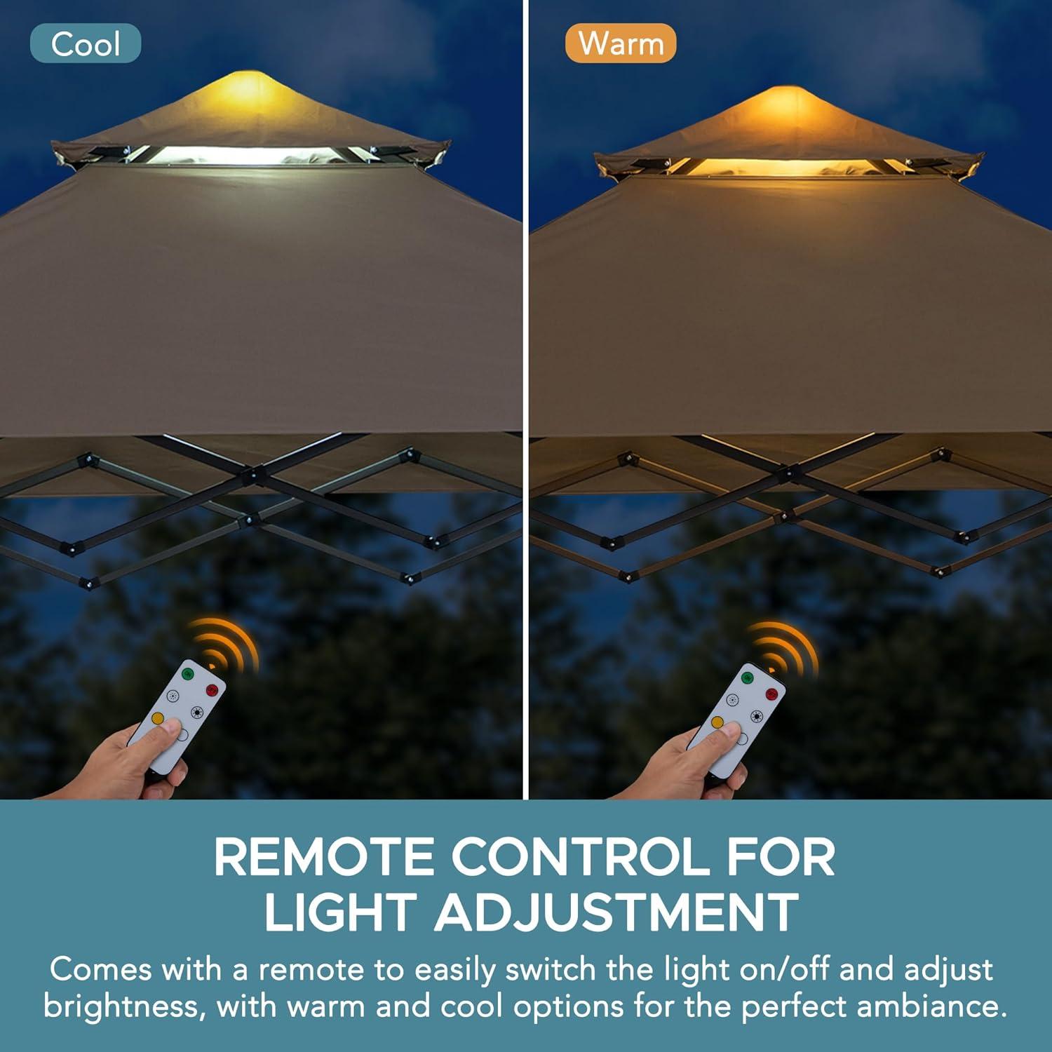 Sunjoy SUNJOY 8' x 5'  Pop up Grill Gazebo Double Tiered Outdoor Gazebo Standing-Height Canopy with Magnetic LED Light, Adjustable Ceiling Height, for BBQ,Picnics, Outdoor Events