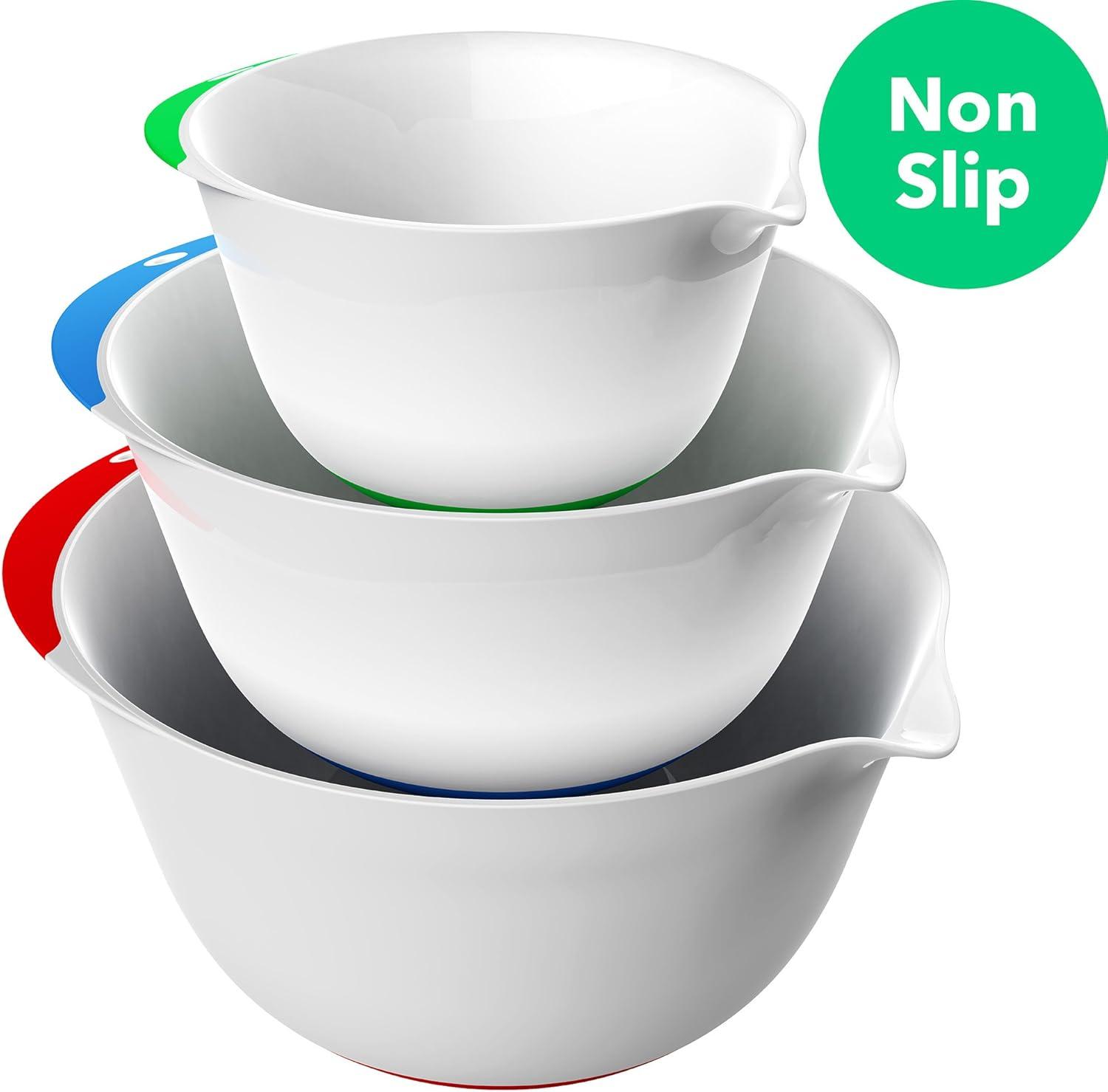 The Big Lebowlski Mixing Bowl Set - 3 Piece Plastic Bowl Set with Rubber Grip Handles, Easy Pour Spout, and Non-Skid Bottom - Baking, Marinating, and Salad Prep Tools