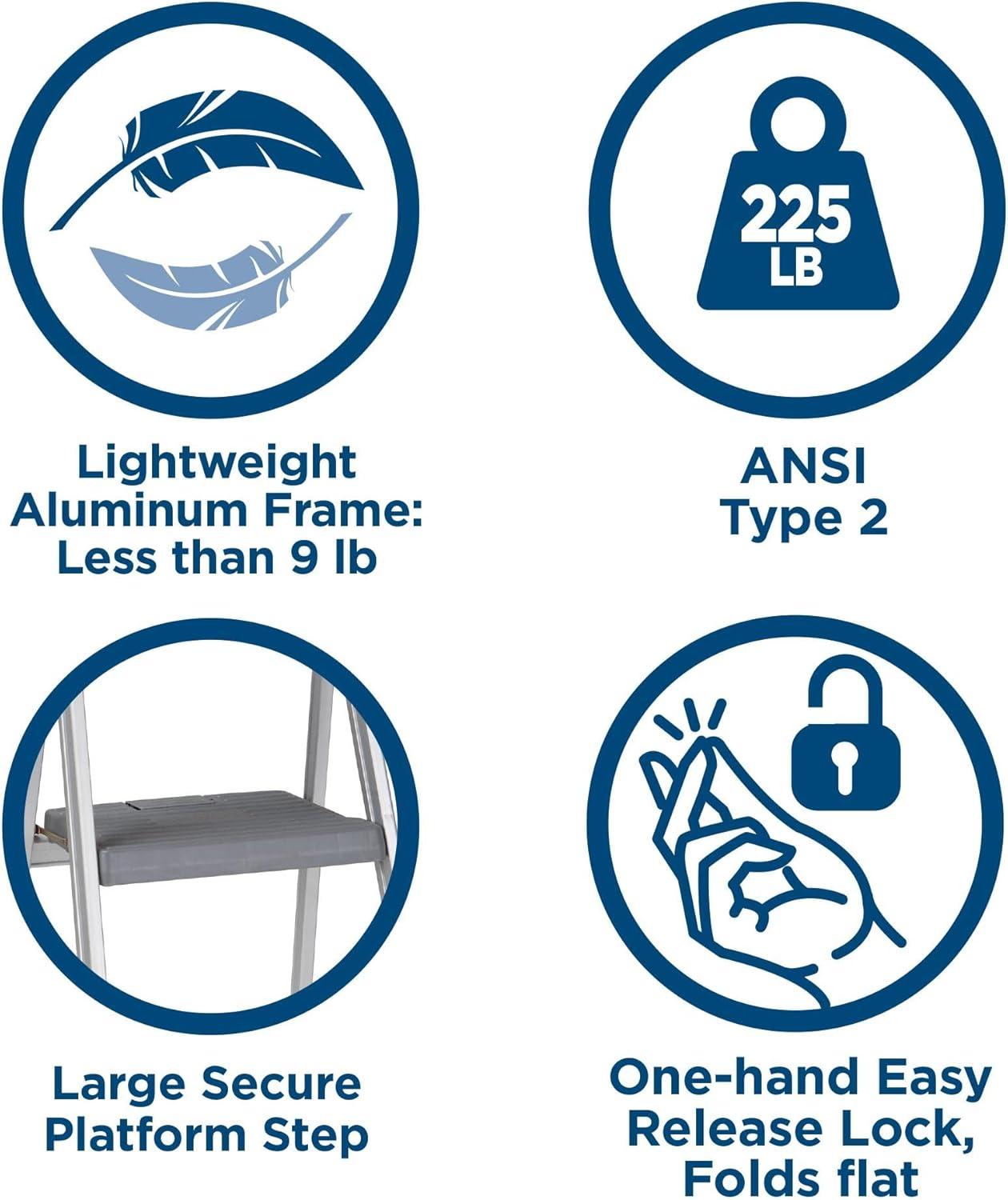 Cosco 3-Step Lightweight Aluminum Folding Step Ladder with Non-Marring Leg Tips, Slip-Resistant Platform, ANSI Rated 225 lbs, Home Furniture and Furnishings