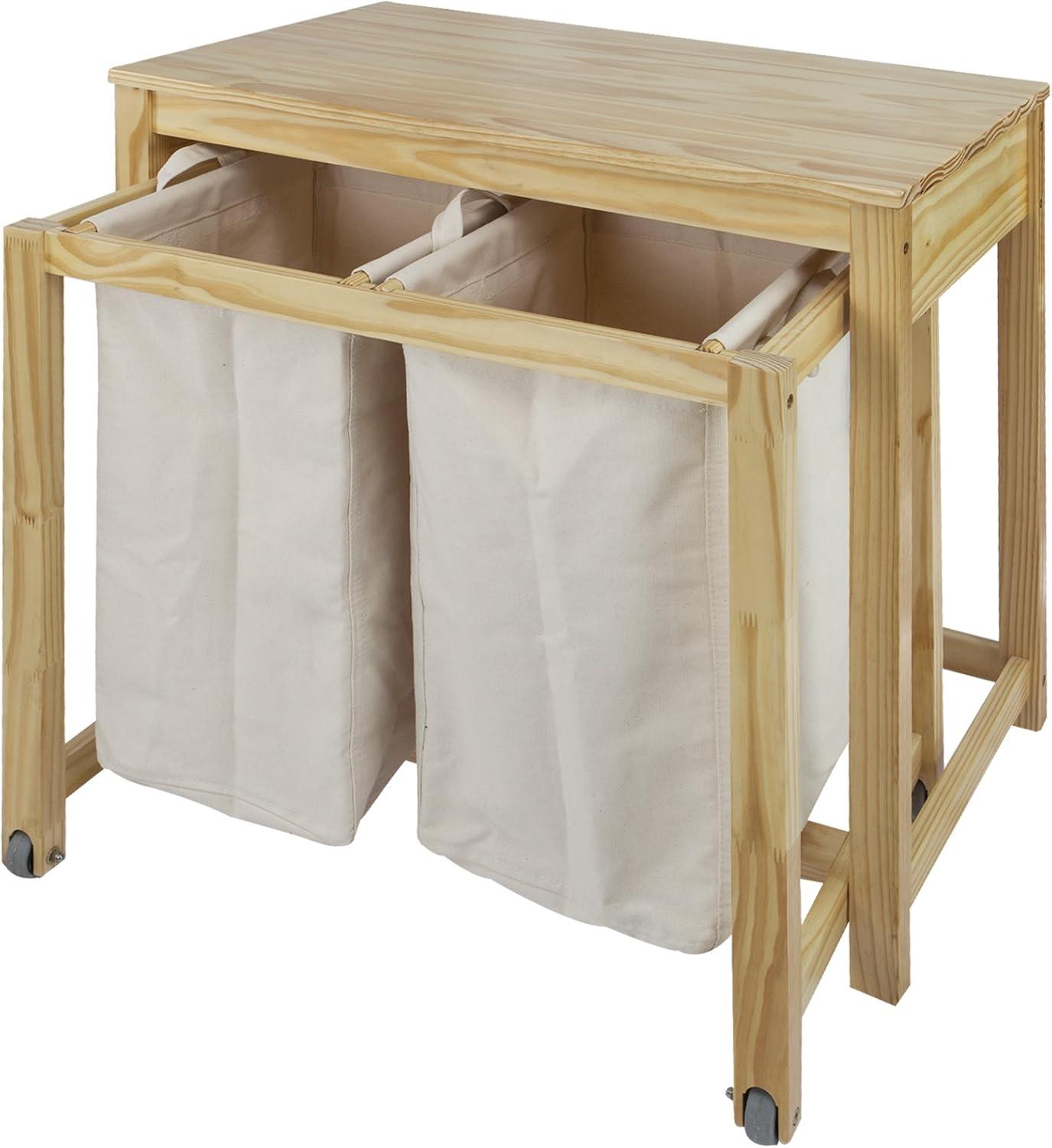 Natural Solid Wood Collapsible Laundry Hamper with Wheels