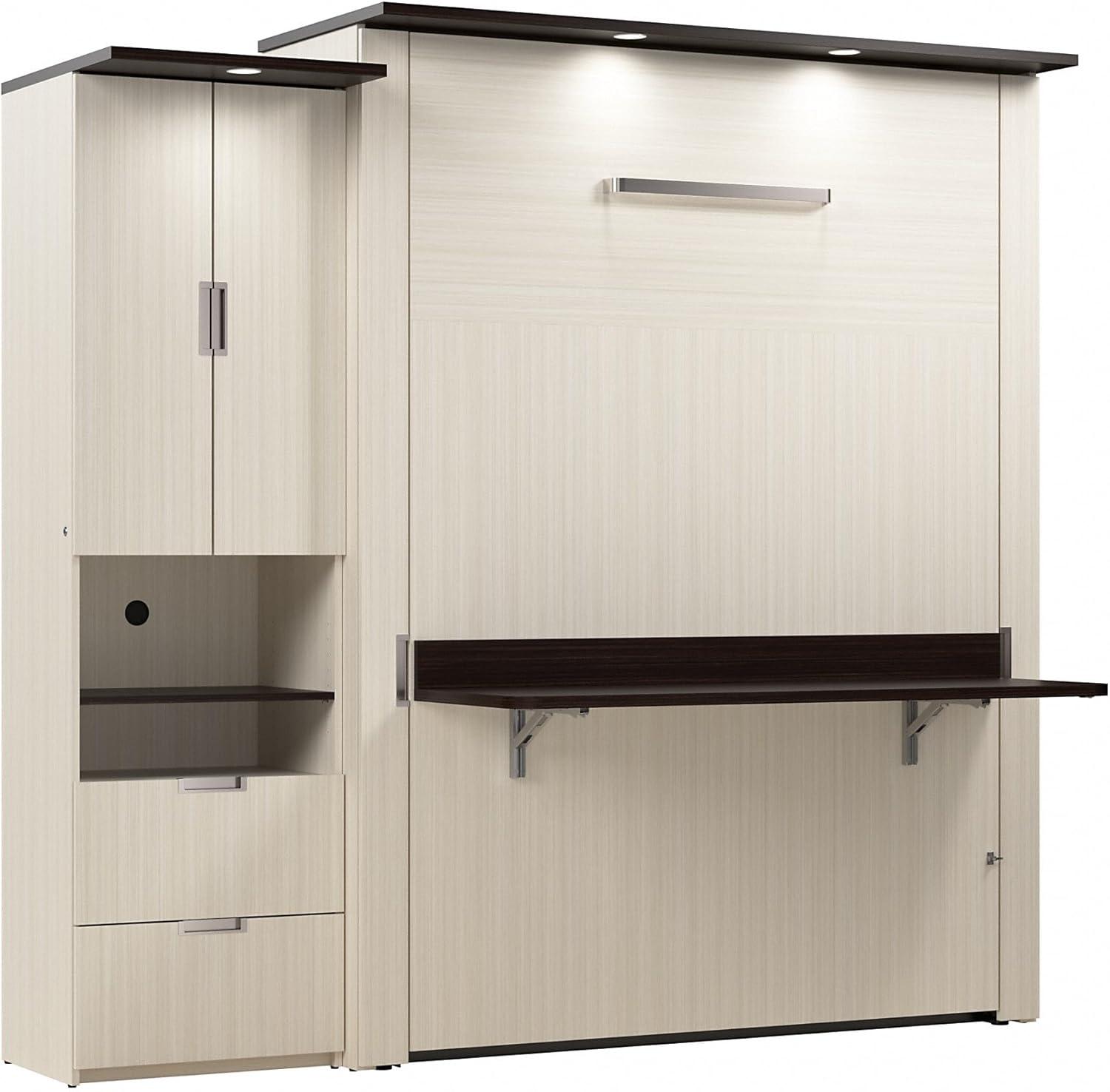 Bestar Lumina 2 Piece Queen Storage Wall Bed Set in White Chocolate