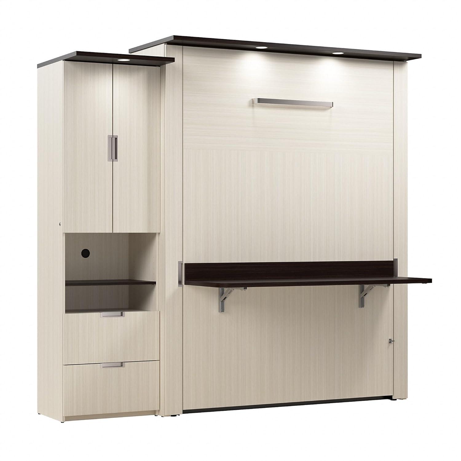 Bestar Lumina 2 Piece Queen Storage Wall Bed Set in White Chocolate