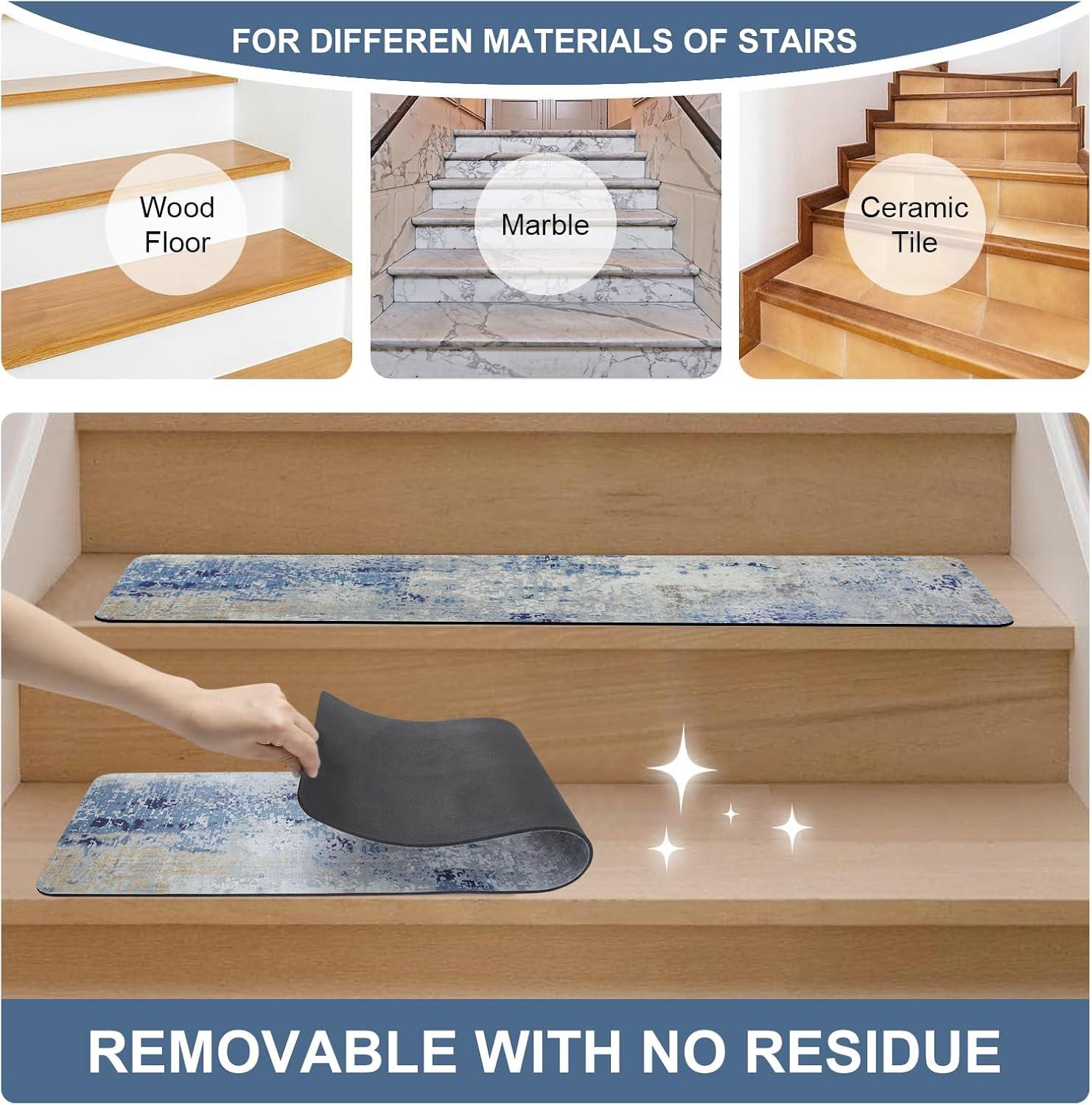 Green Stair Treads Non Slip 15PCS 8"x30" Stair Treads for Wooden Steps