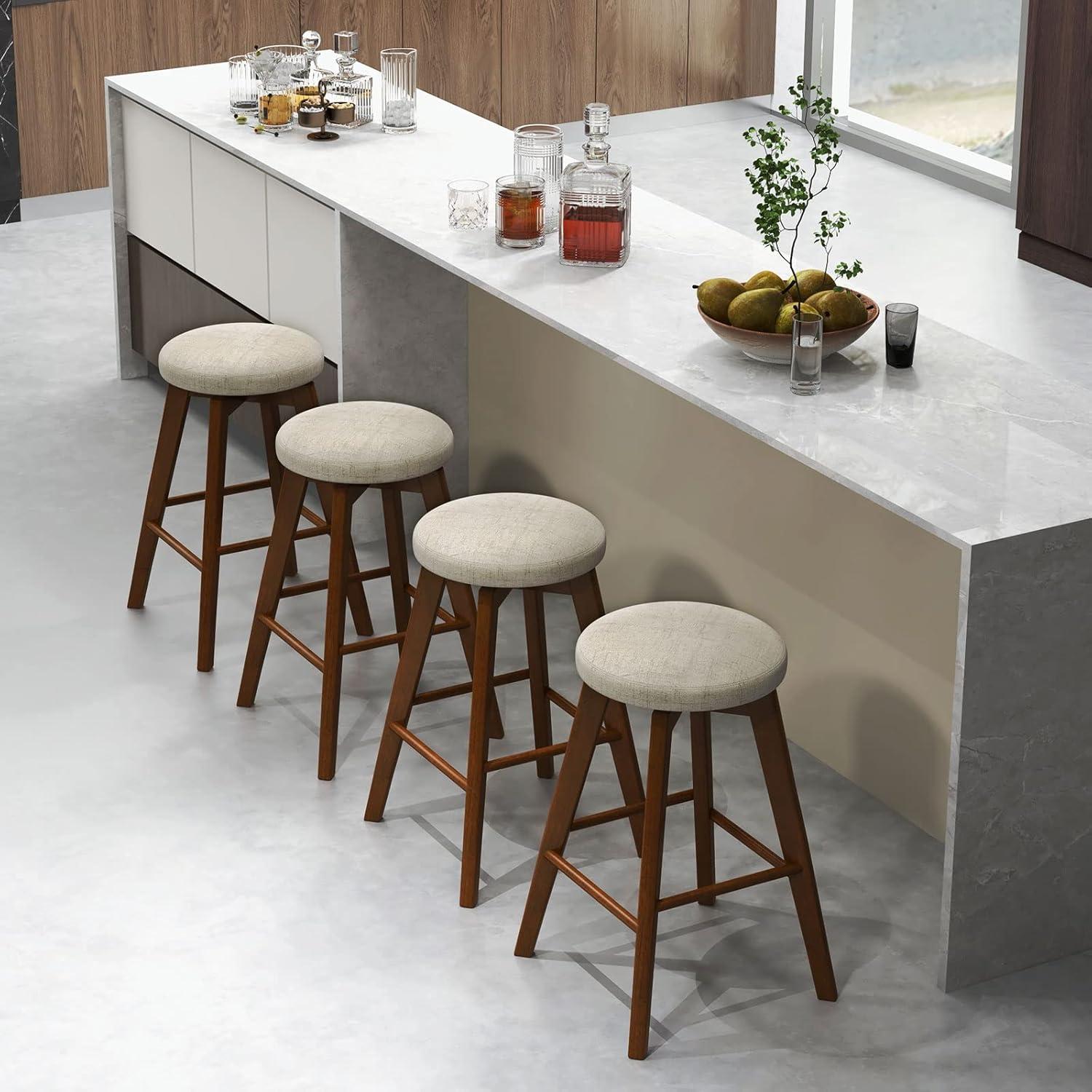 Costway Set of 2 Swivel Bar Stools Upholstered Counter Height Chairs with  Rubber Wood Legs