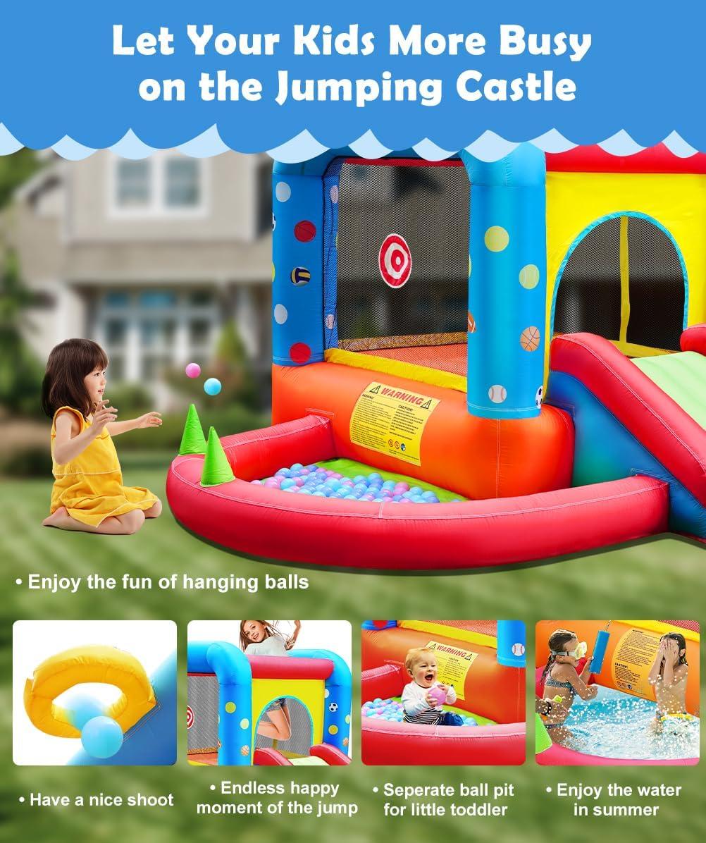 Colorful Inflatable Bounce House with Slide and Ball Pit