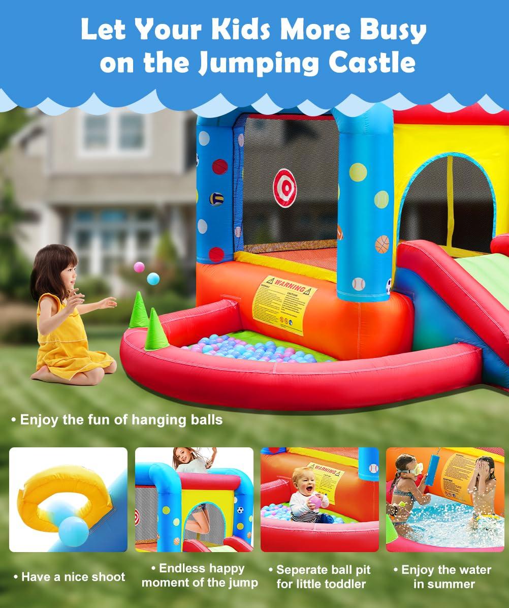 Colorful Inflatable Bounce House with Slide and Ball Pit