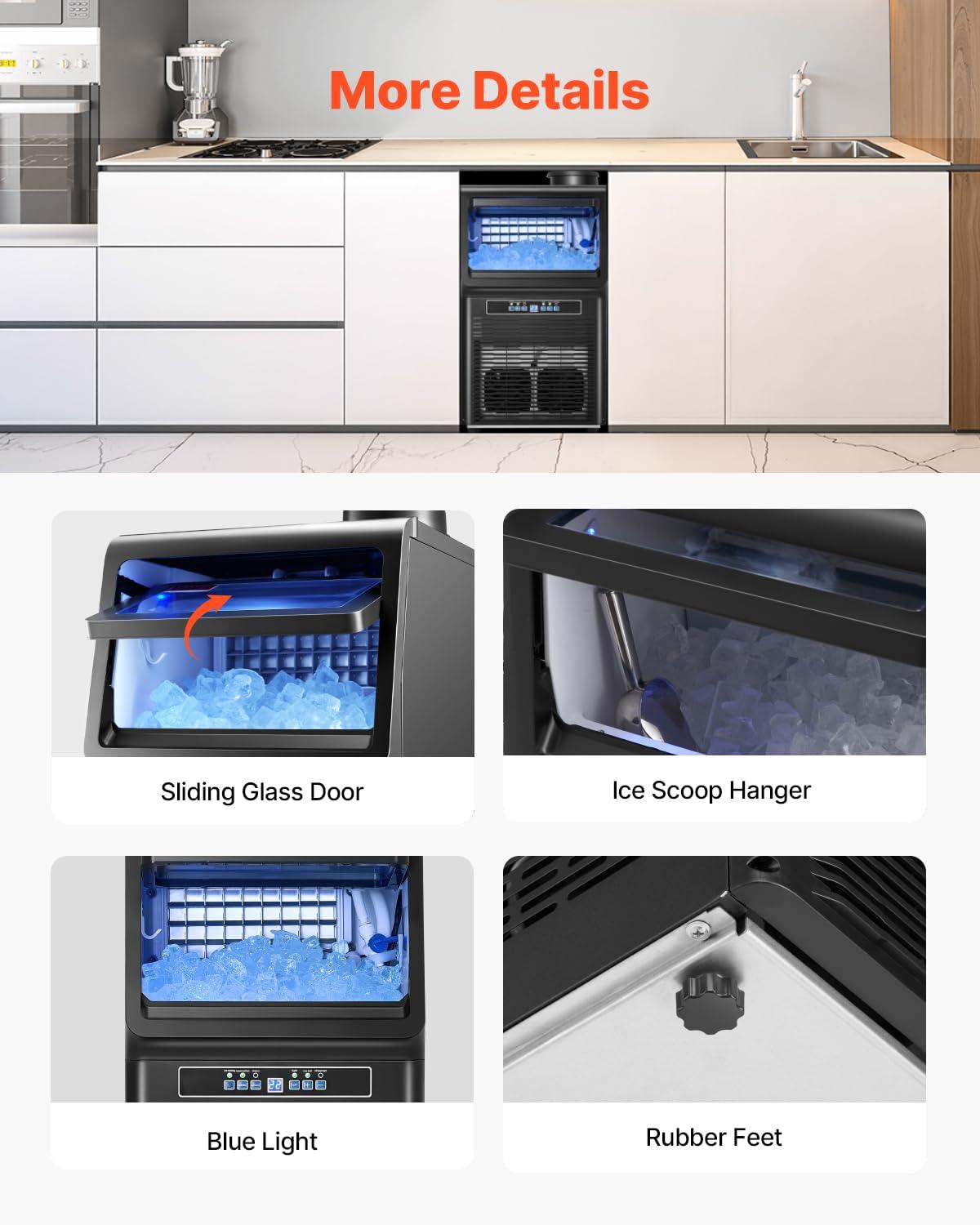 VEVOR Commercial Ice Maker Machine with 2 Water Inlets, 70lbs/24H Ice Maker Machine with 12lbs Storage Capacity, 36 Ice Cubes in 15 Minutes, LED Digital Display Self-Cleaning for Bar Office Restaurant