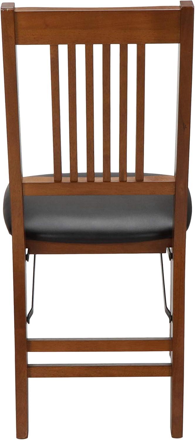 Stakmore Set of 2 True Mission Folding Chair Fruitwood Brown : Vinyl Upholstered, No Assembly, Wood Frame