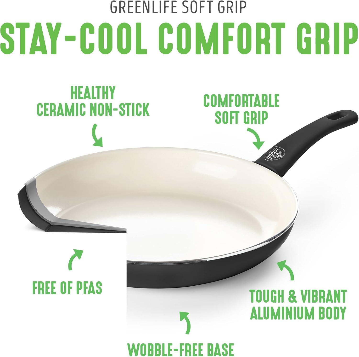 GreenLife Soft Grip Healthy Ceramic Nonstick, 7" And 10" Frying Pan Skillet Set, PFAS-Free, Dishwasher Safe