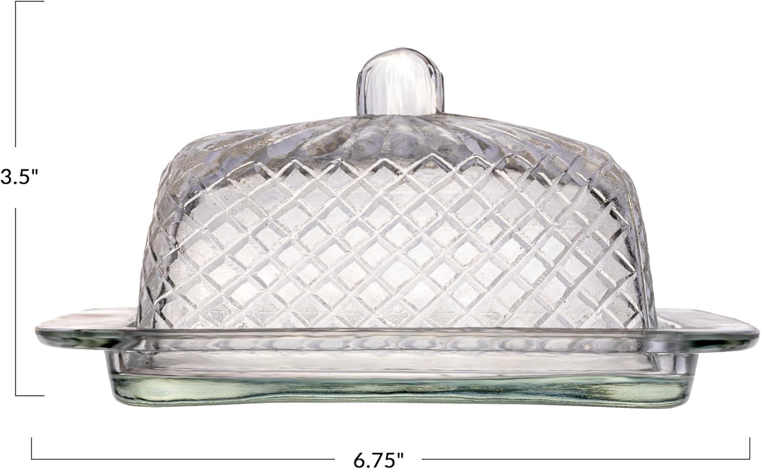 Medium Clear Embossed Rectangular Reclaimed Glass Butter Dish