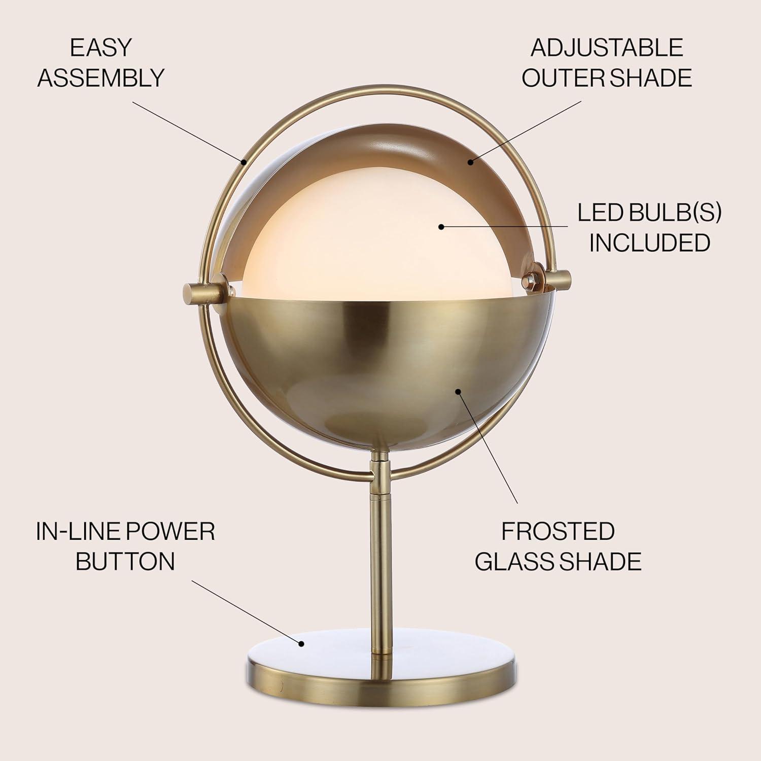 Art Deco-Inspired 17.5" Brass-Gold Globe LED Table Lamp with Frosted Glass