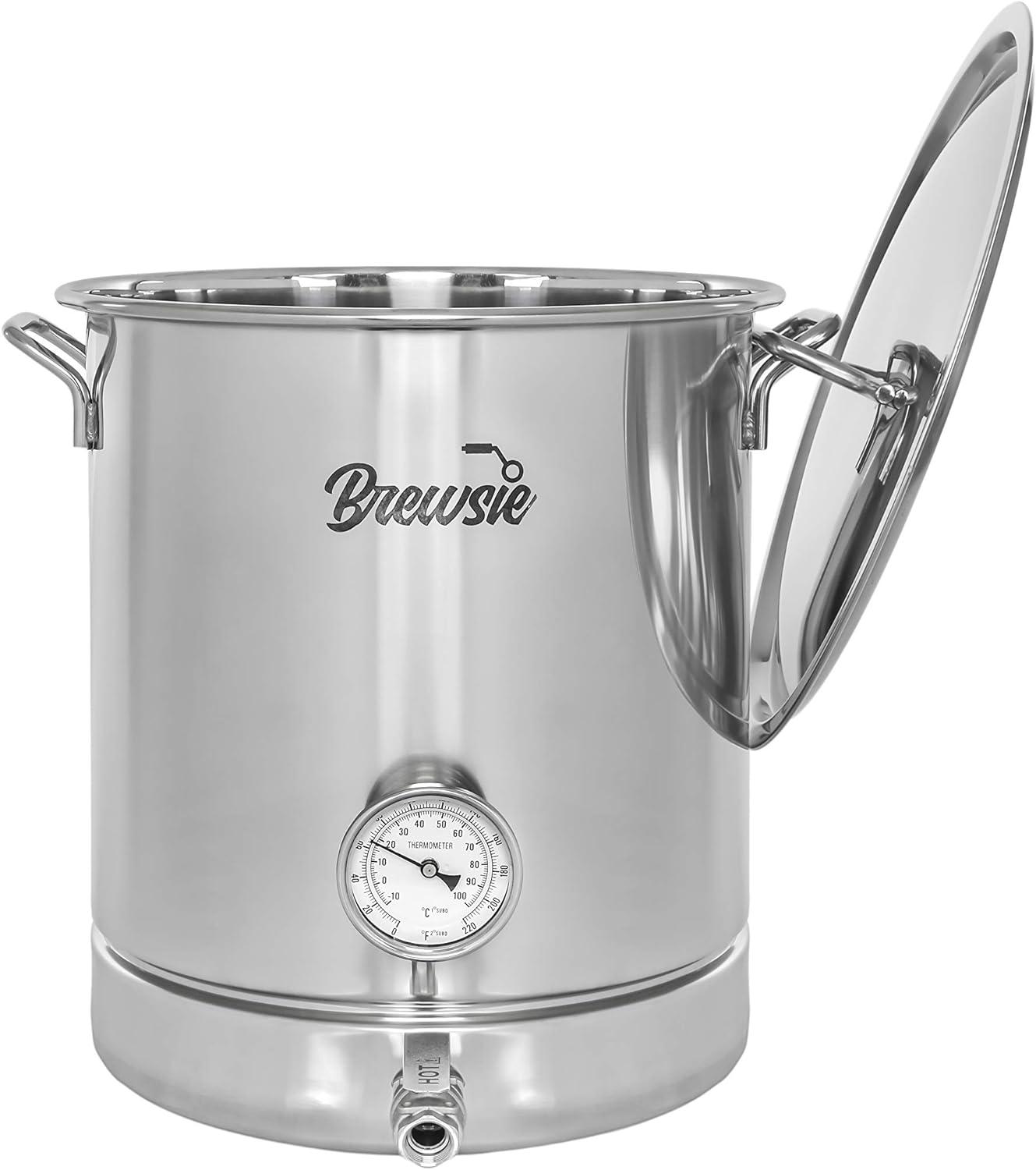 Brewsie 40 Quart Stainless Steel Brew Kettle with Lid and Rack