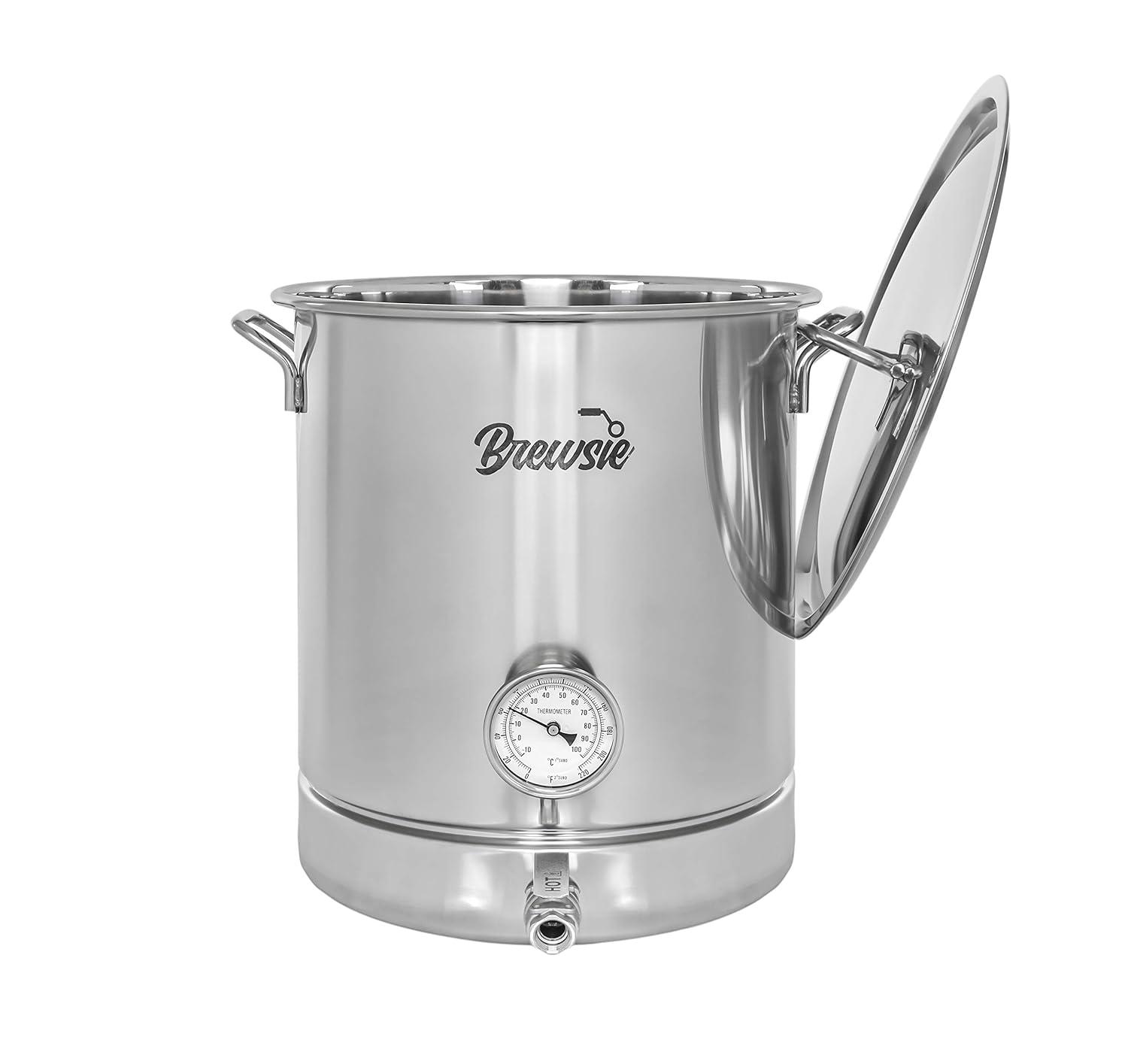 Brewsie 40 Quart Stainless Steel Brew Kettle with Lid and Rack