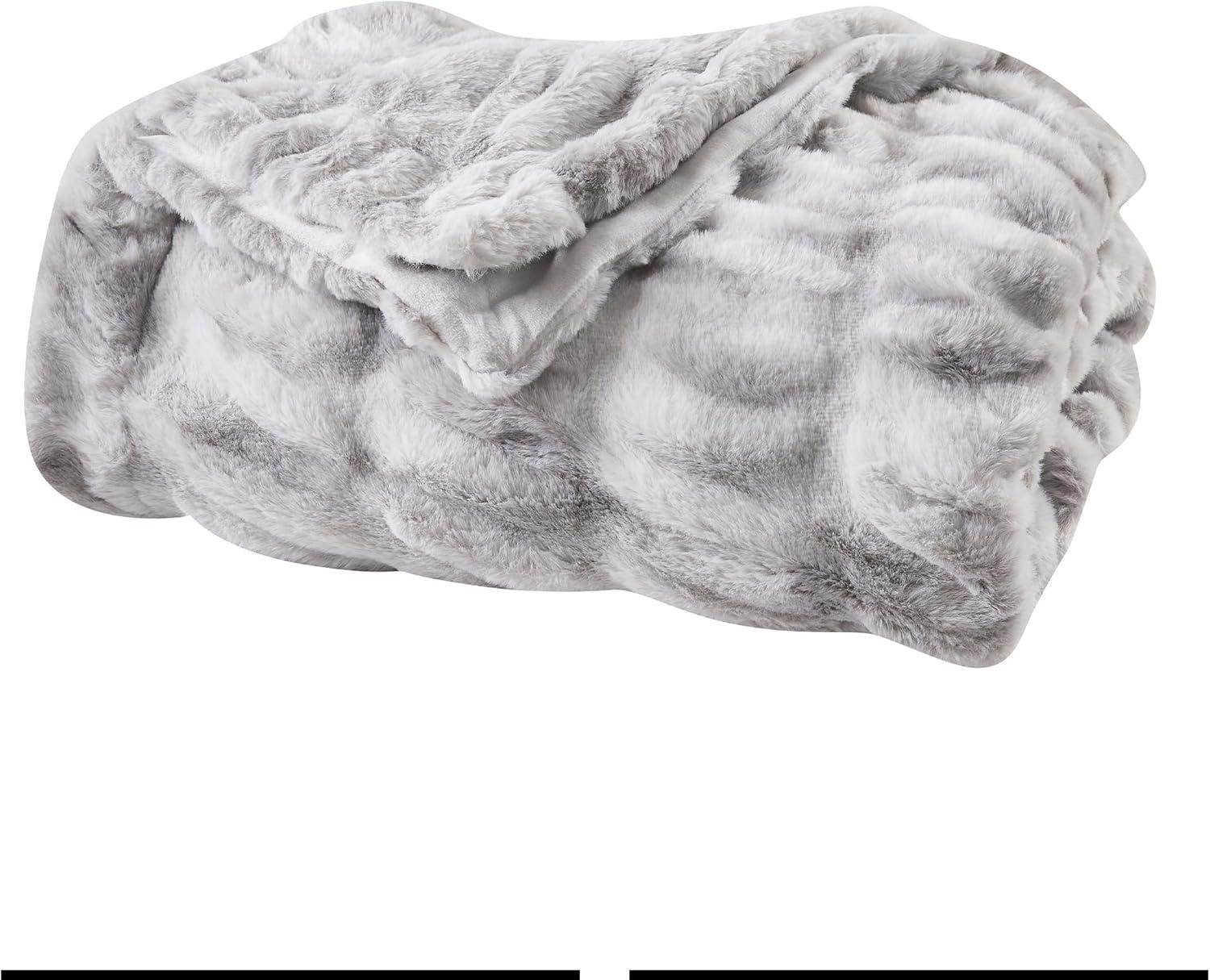 White and Grey Reversible Faux Fur Throw Blanket 50" x 60"