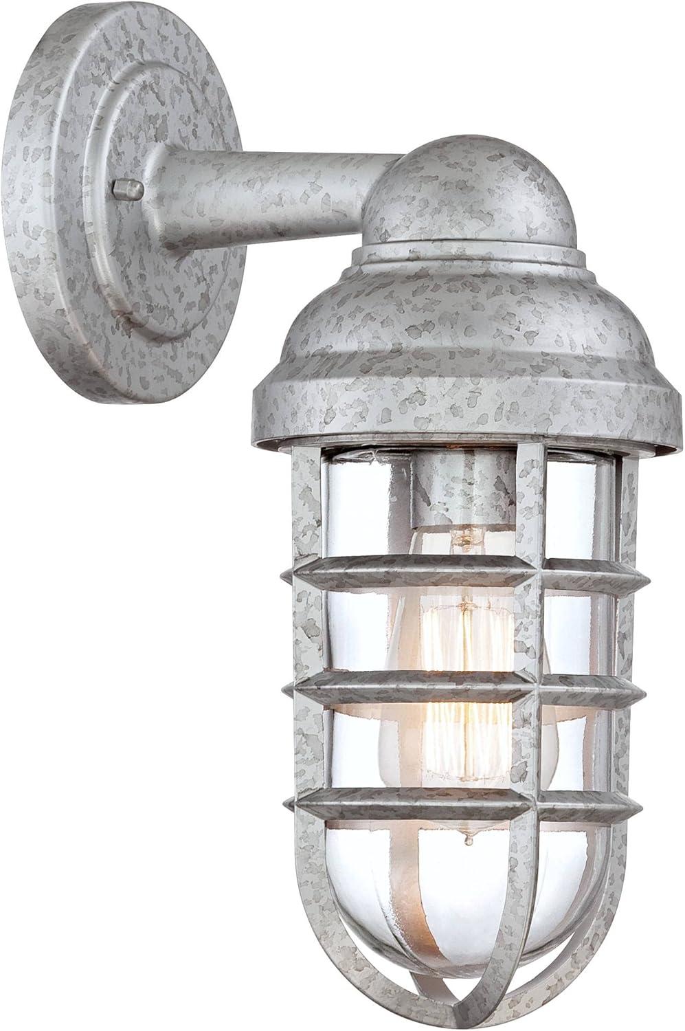 John Timberland Marlowe Industrial Outdoor Wall Lights Set of 2 Galvanized Steel Cage Frame 13 1/4" Clear Glass for Post Exterior Barn Deck House Yard