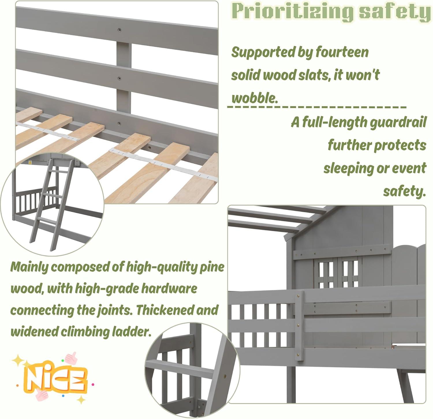 Harper & Bright Designs House Bunk Bed Twin Over Twin Kids Bunk Bed Wood Frame with Roof, Window, Window Box, Door, Safety Guardrails and Ladder, for Girls Boys (Twin Size, White)