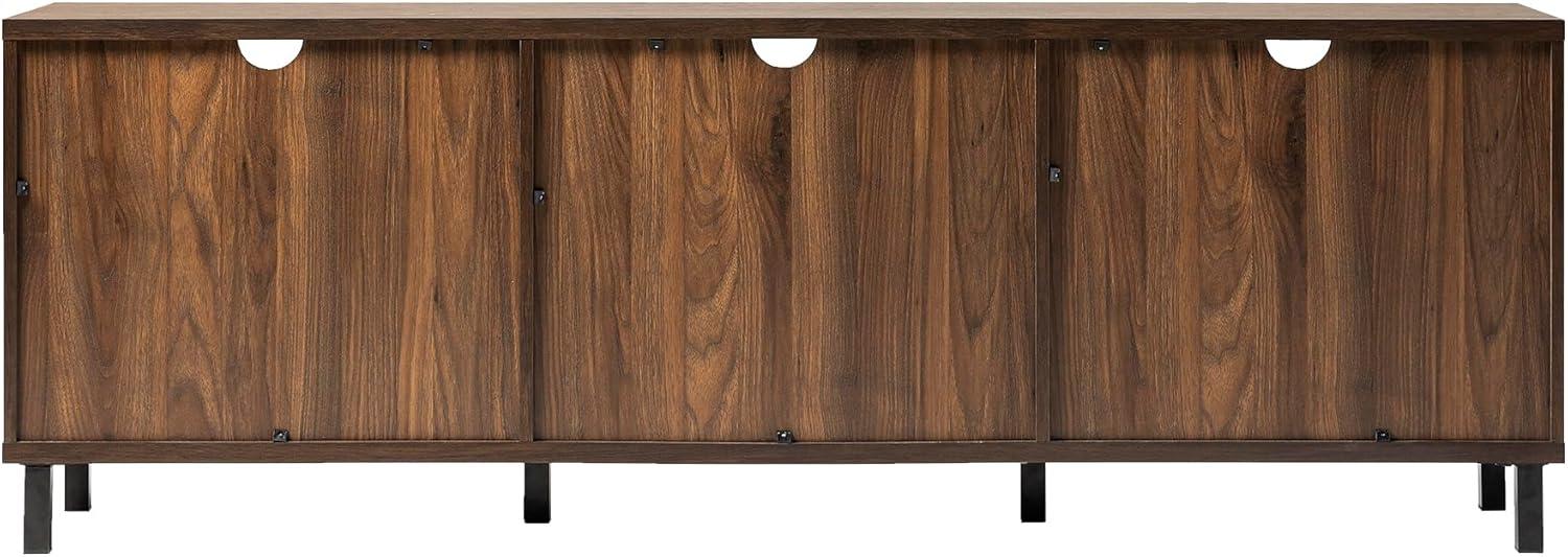 70-Inch Dark Walnut Slatted Wood TV Stand with Cabinets