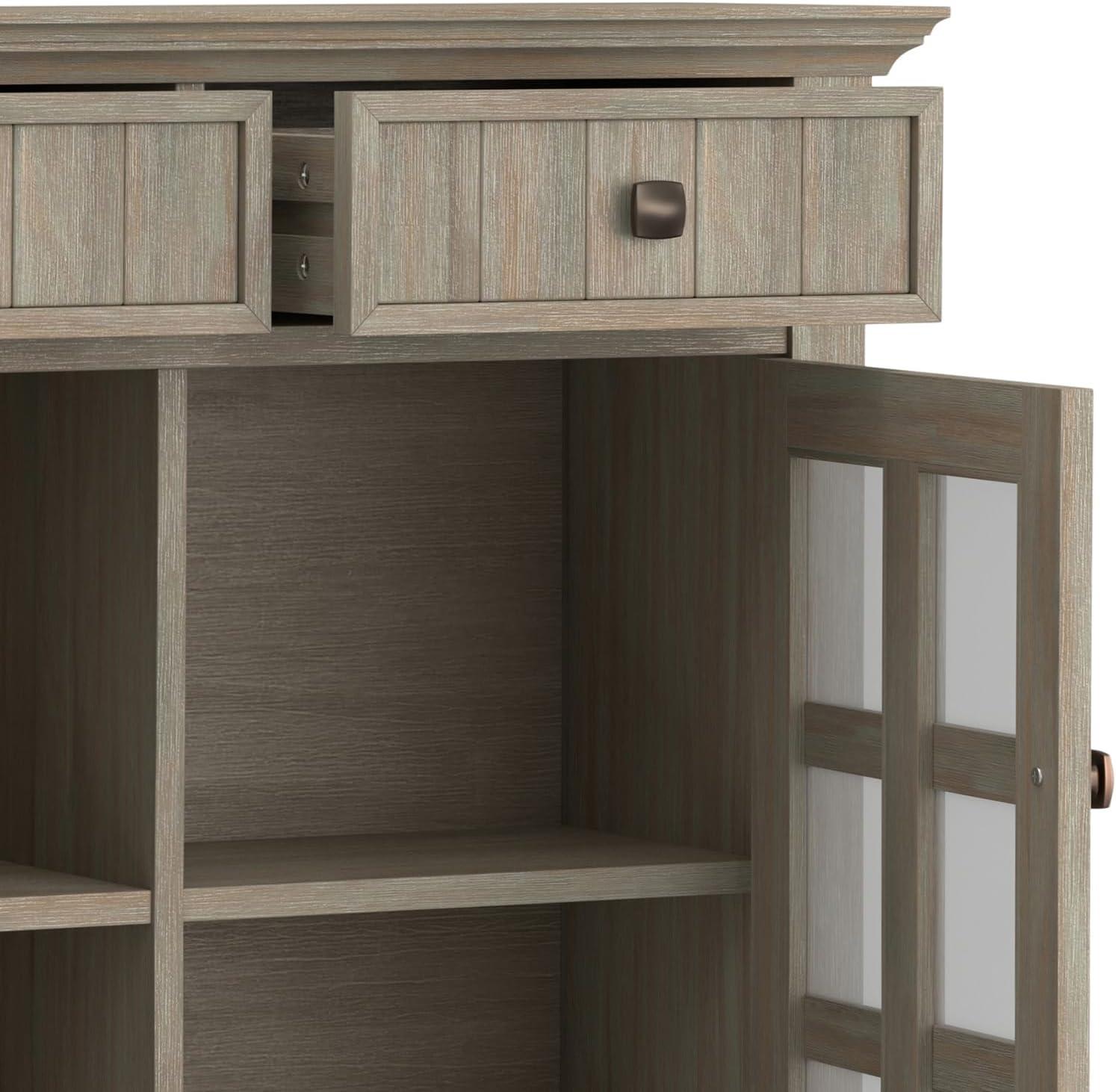 Simpli Home Acadian 36"W Solid Wood 2-Shelf Entryway Storage Cabinet with Glass Doors and 2 Drawers