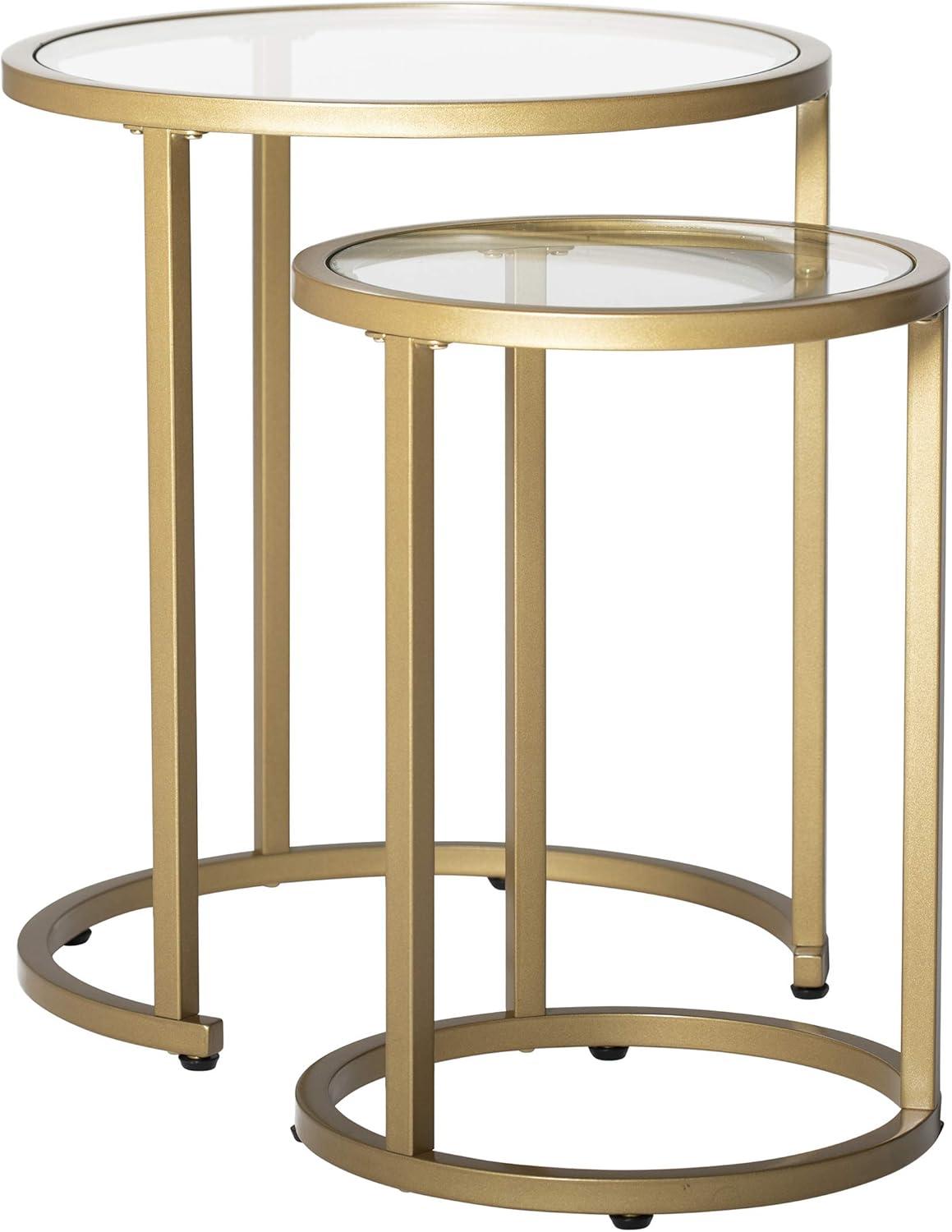 Studio Designs Camber Modern Round Nesting End Tables, Gold Metal/Glass