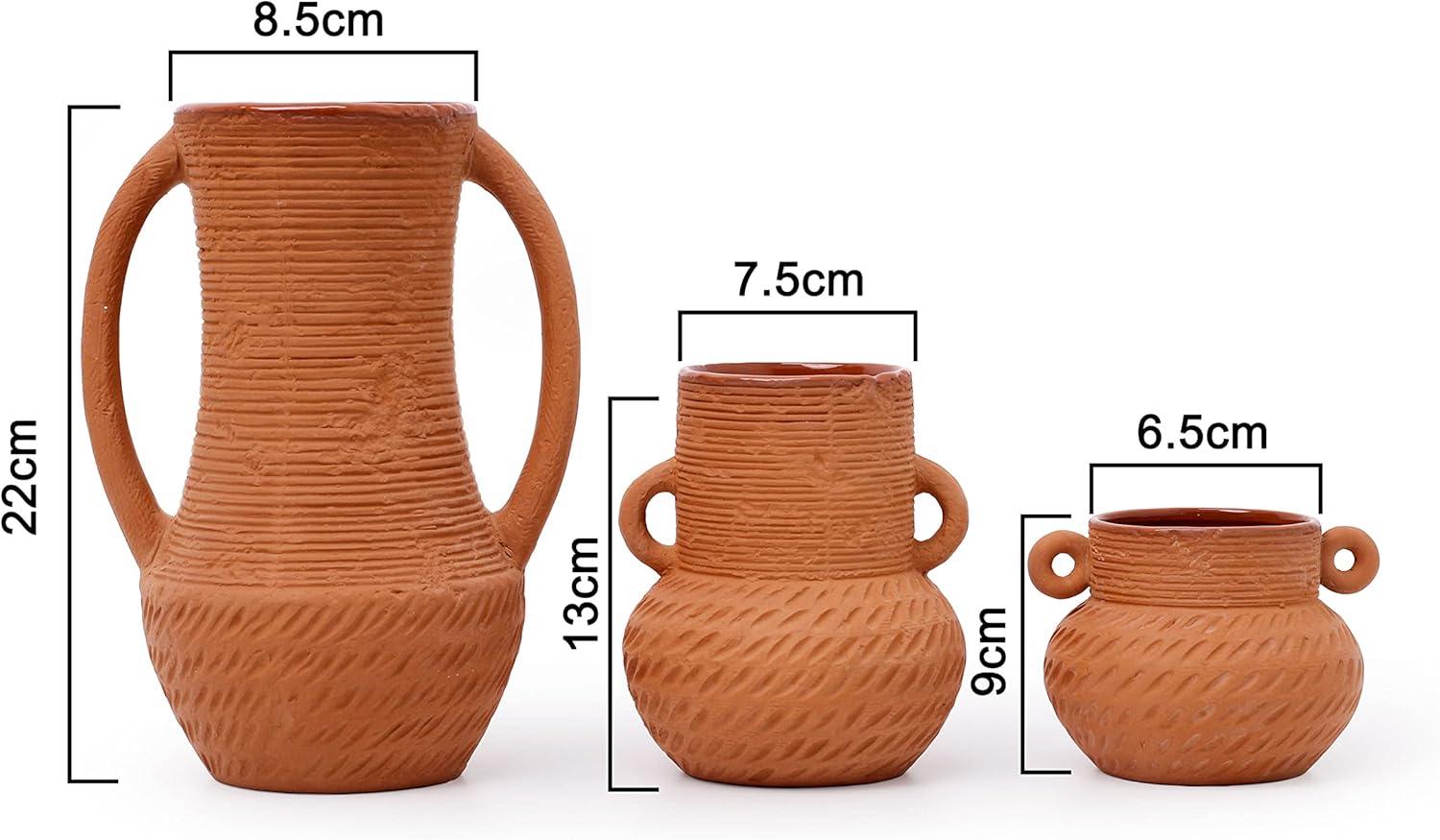 Terracotta Ceramic Vase Set with Handles for Flower Arrangements