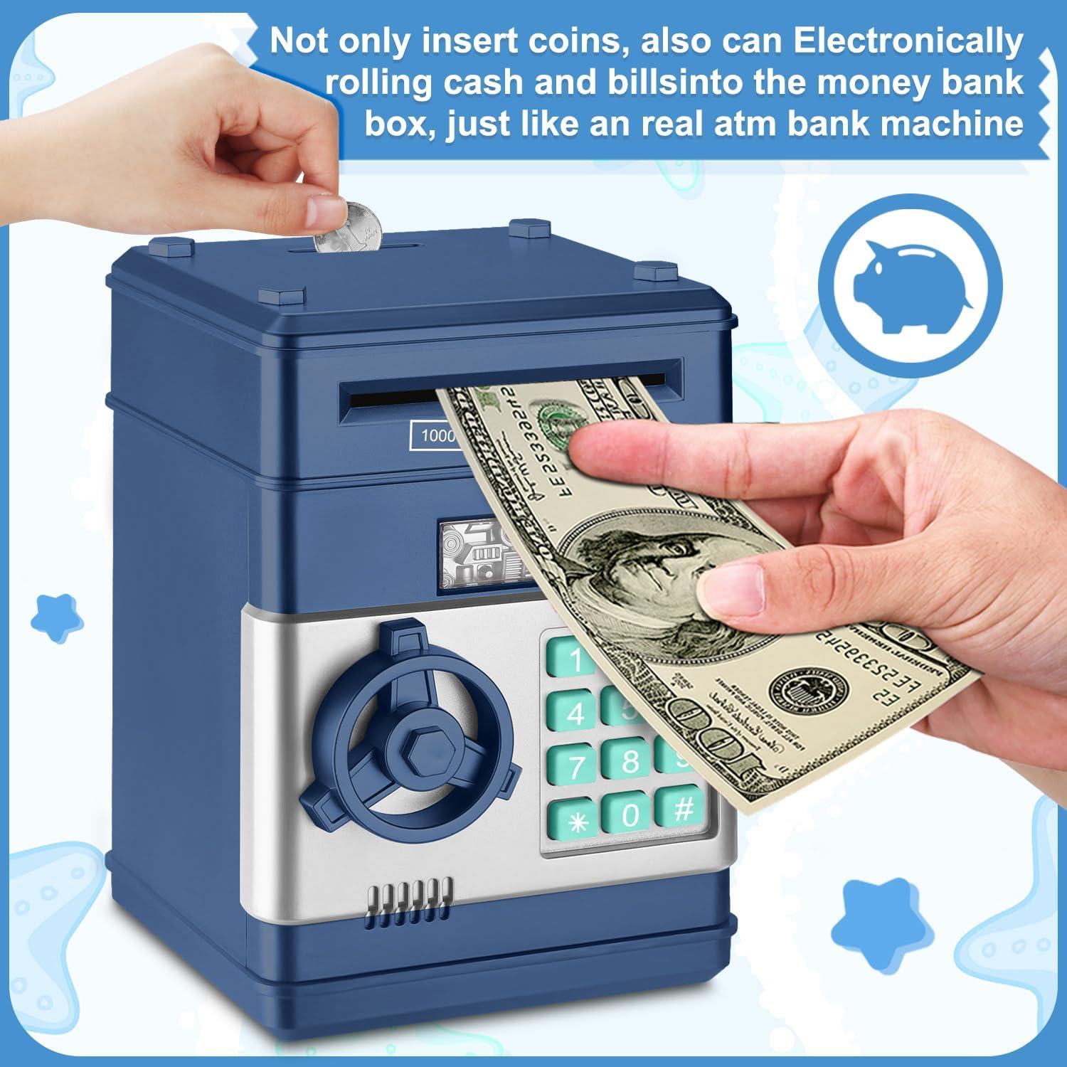 Lvelia Piggy Bank Cash Coin Can ATM Bank Electronic Coin Money Bank for Kids, Money Savings Box Large ATM Coin Bank Toys Gifts for 3-12 Year Old Boys Girls