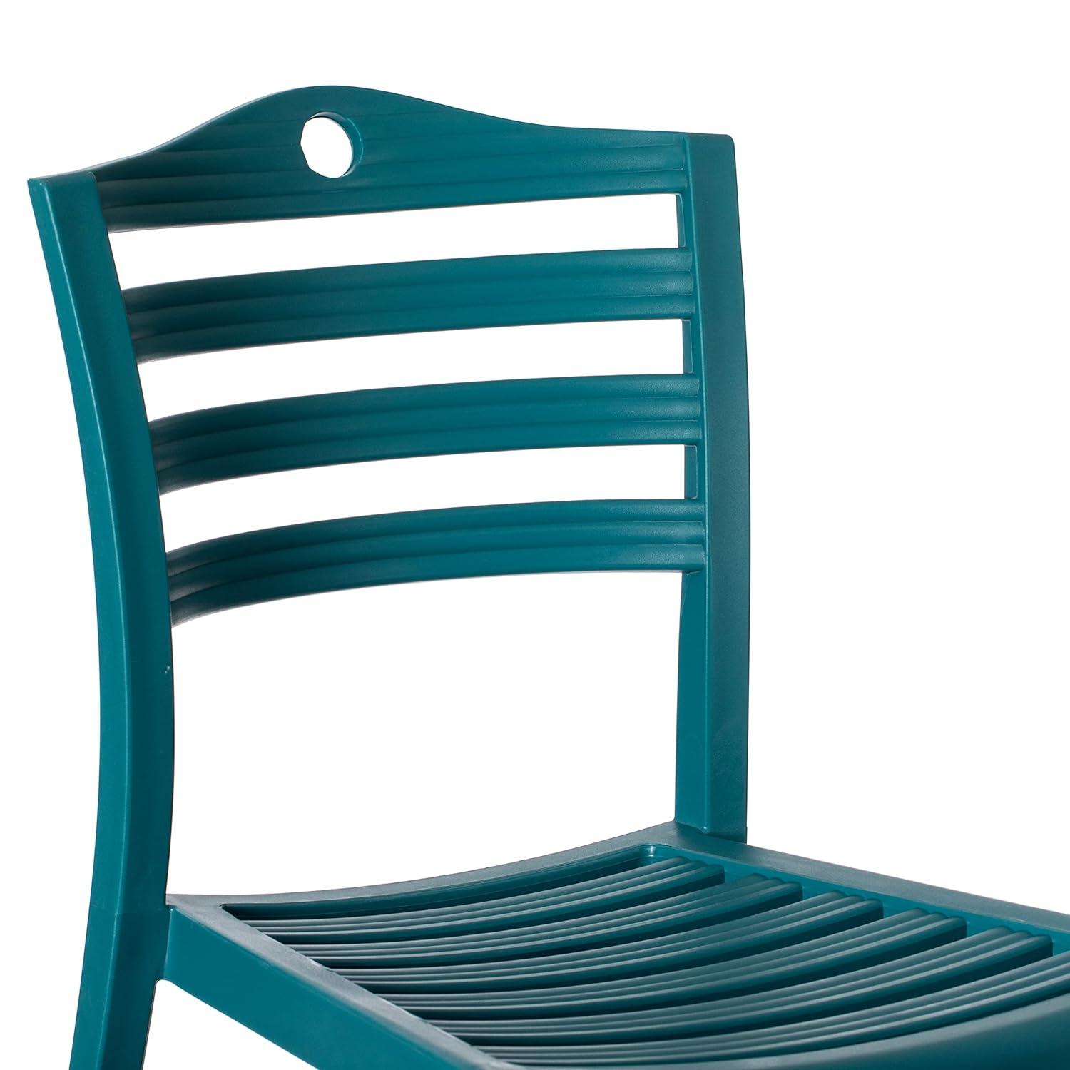 Fabulaxe Plastic Dining Chair with Ladderback Design, Blue