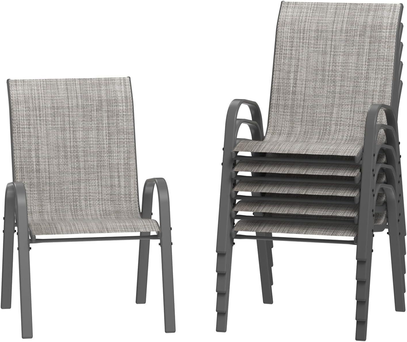 Patio Chairs Set of 6, Outdoor Lightweight Stackable Dining Chairs w/All-Weather Textilene Fabric & Metal Frame, 350LBS Capacity, Outdoor Furniture for Pool Deck, Backyard, Garden (Dark Grey)