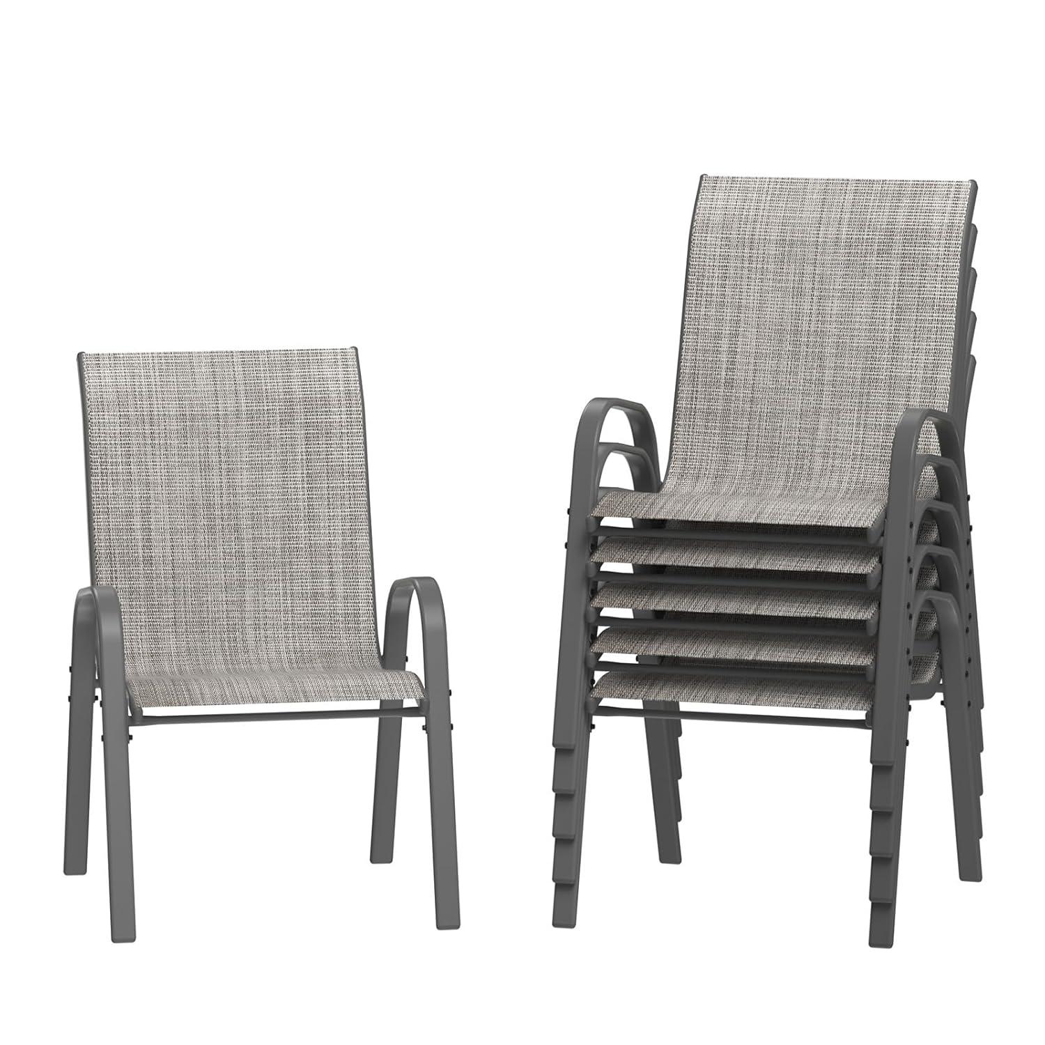 Vitarpatio Outdoor Patio Dining Chairs Set of 6, Stackable Patio Chairs Metal Outdoor Chair High Back Textilene Armchairs