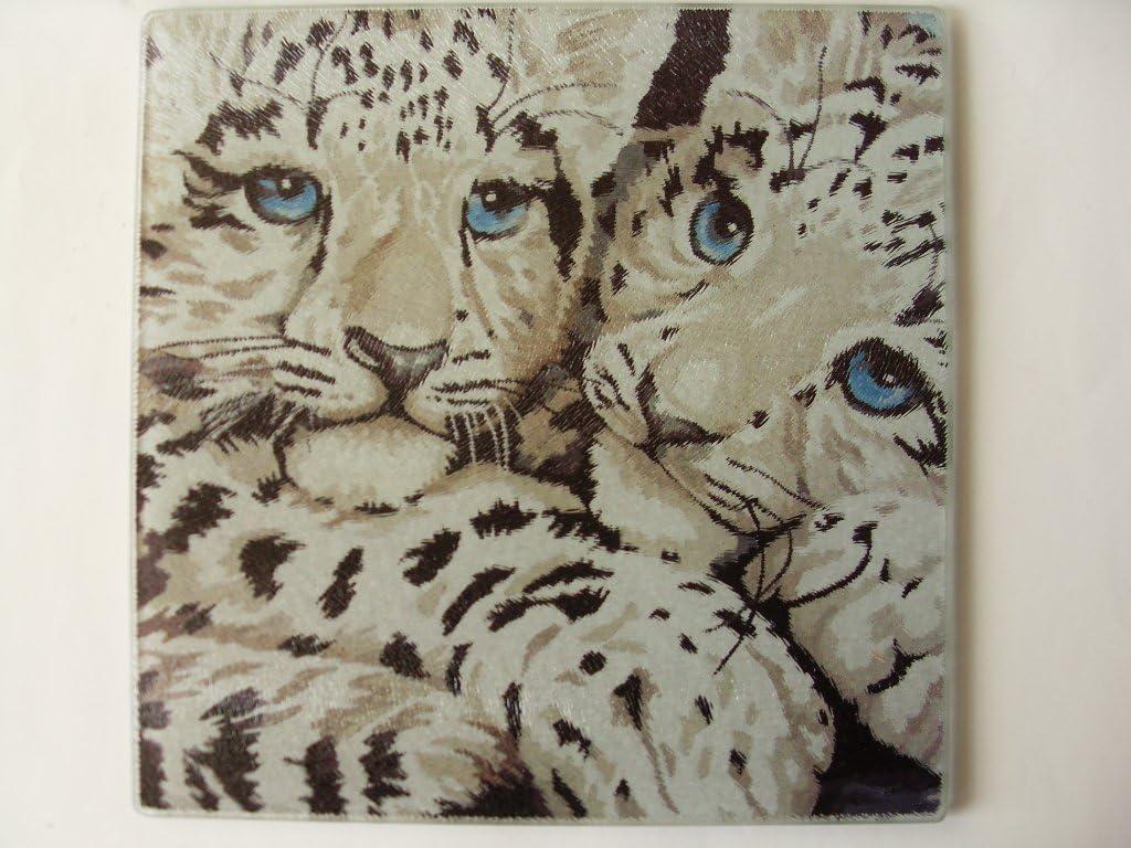 8"x8" Leopard Kitchen Counter Art Tempered Glass Cutting Board Surface Saver Bar Prep