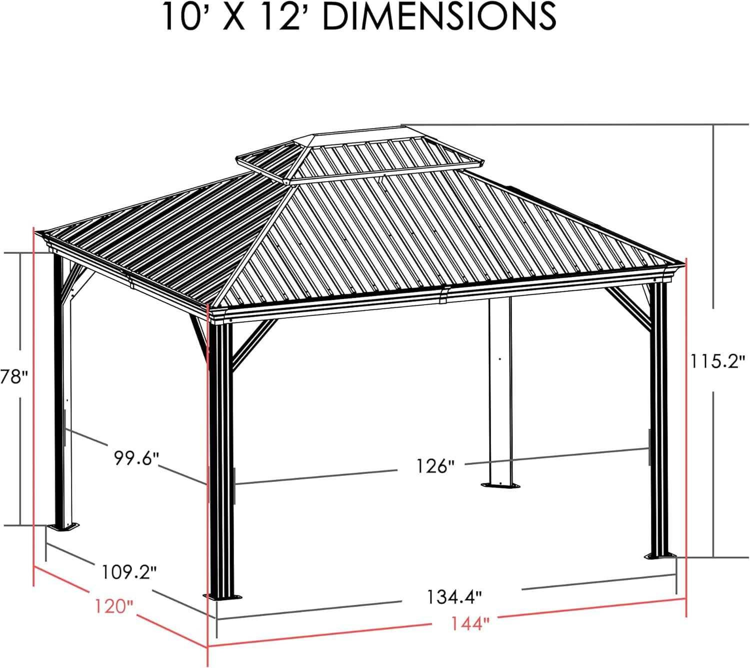 KOZYARD  Alexander Hardtop Aluminum Gazebo with Mosquito Net and Privacy Curtain Grey 10' x 12'