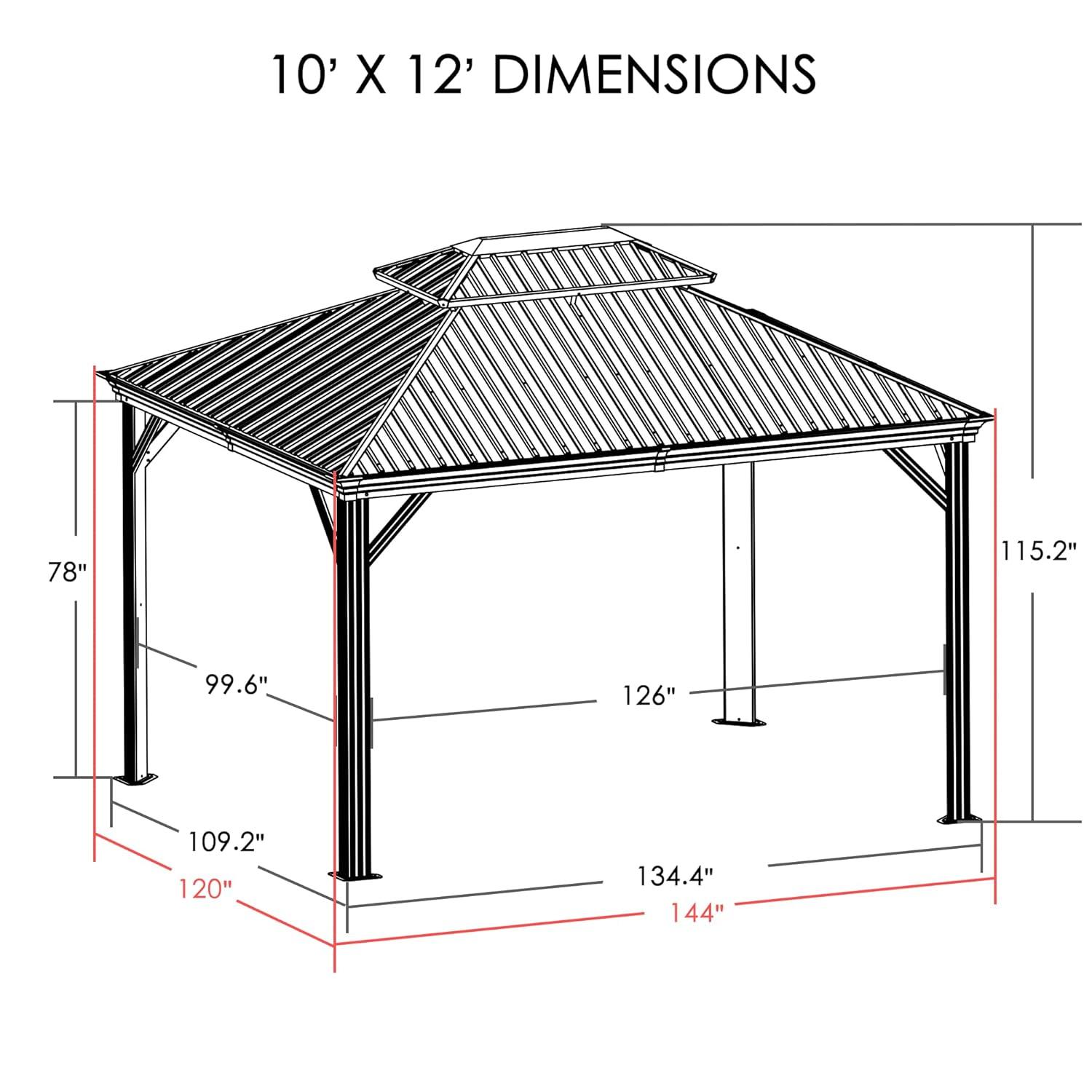 KOZYARD  Alexander Hardtop Aluminum Gazebo with Mosquito Net and Privacy Curtain Grey 10' x 12'