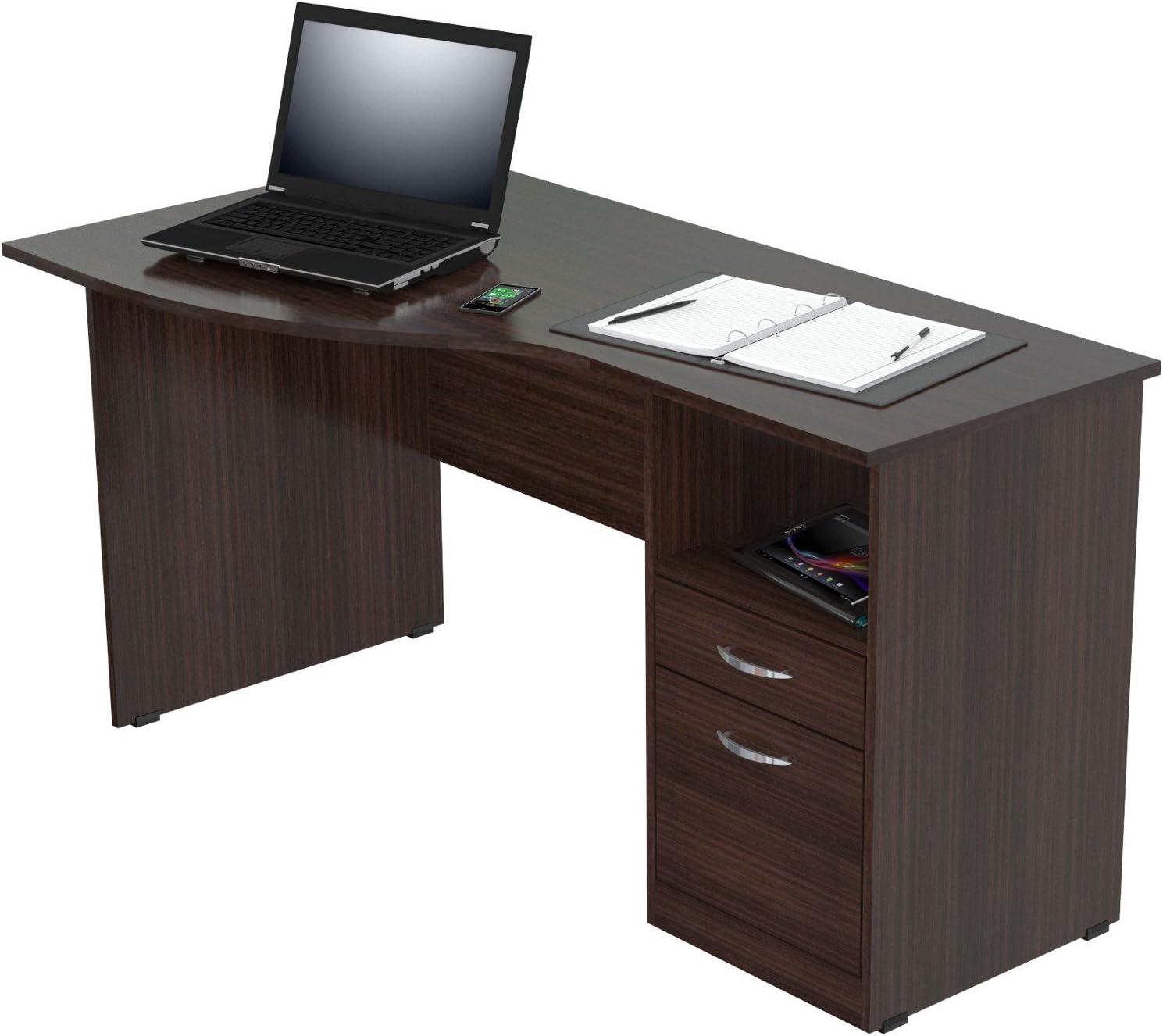 Espresso Curved Top Writing Desk with Drawers