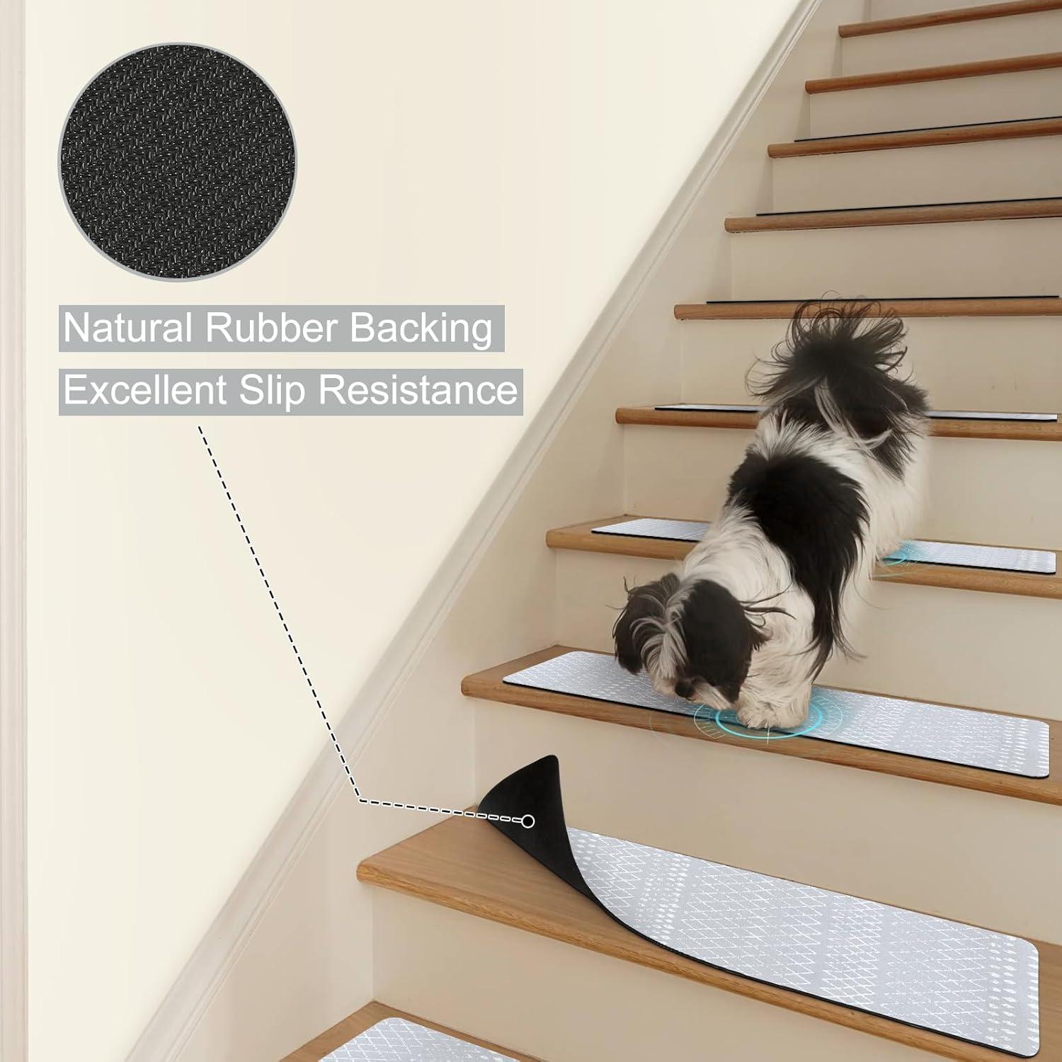 Bungalow Rose Stair Treads Non Slip For Wooden Steps, 15PCS 8"X30" Grey Rubber Backing Stair Runner Mats, Washable Reusable Carpet For Stairs Rugs Indoor Safety Staircase Step Treads For Kids Elders Dogs