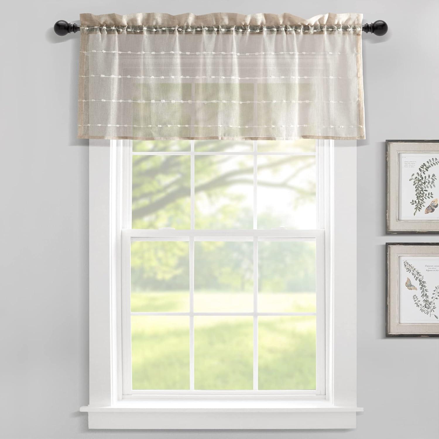 Neutral Textured Sheer Rod Pocket Window Valance 52"W x 18"L