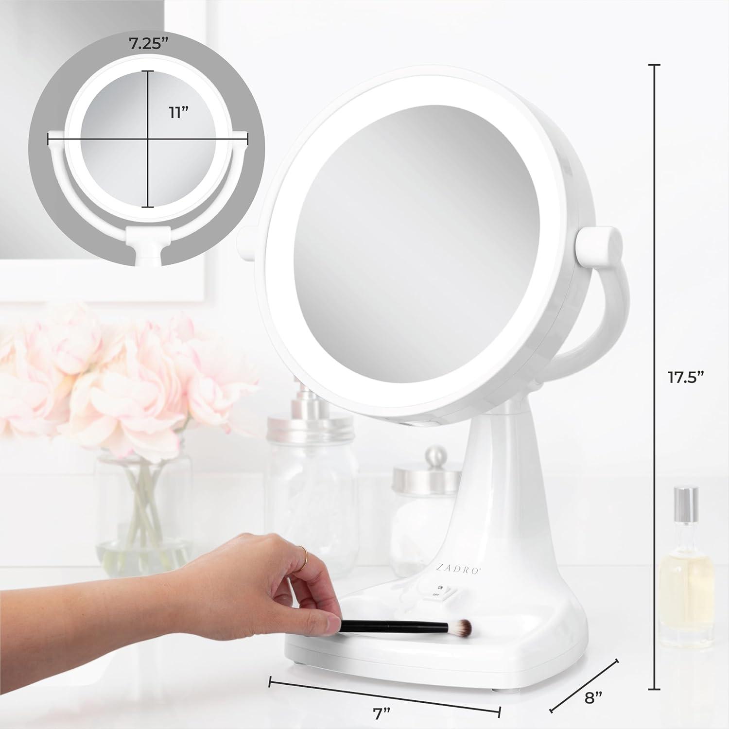 Zadro Max Bright Lighted Makeup Mirror w/ Magnification & Storage Tray