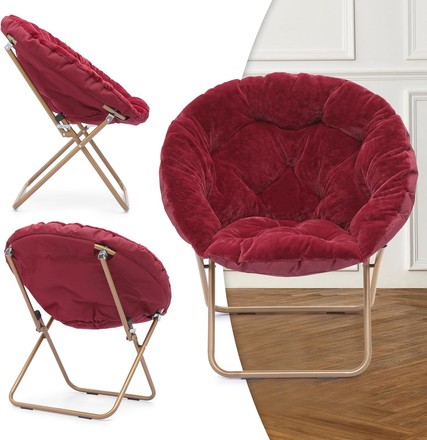 Mercer41 Amey Foldable Round Saucer Chair Portable Dorm Chair Lounge Chair Accent Chair for Bedroom Living Room