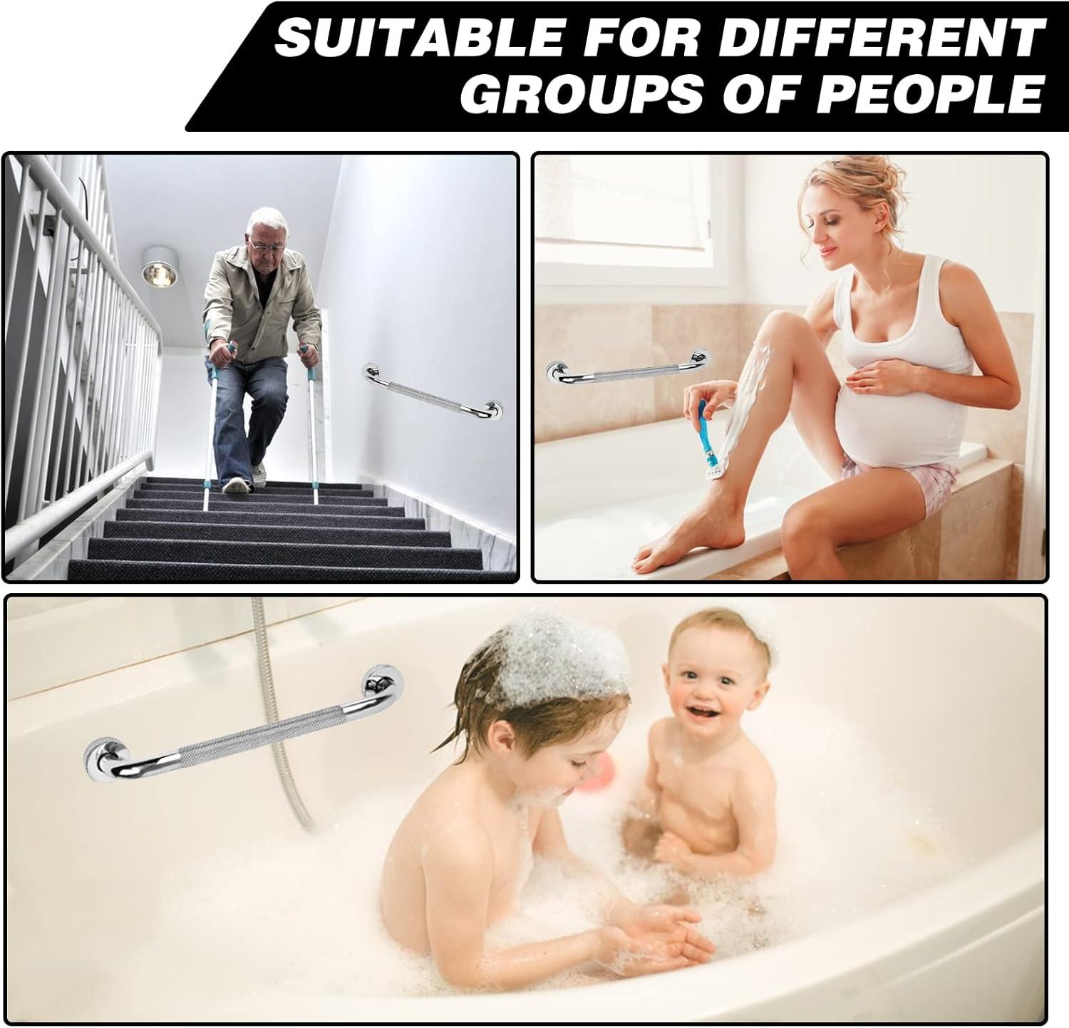 OUSITAID 2 Pack 12 Inch Anti Slip Shower Grab Bar Handle   Chrome Stainless Steel Bathroom Grab Bar  Knurled Bathroom Balance Bar Safety Hand Rail Support Handicap Elderly Injury Senior A