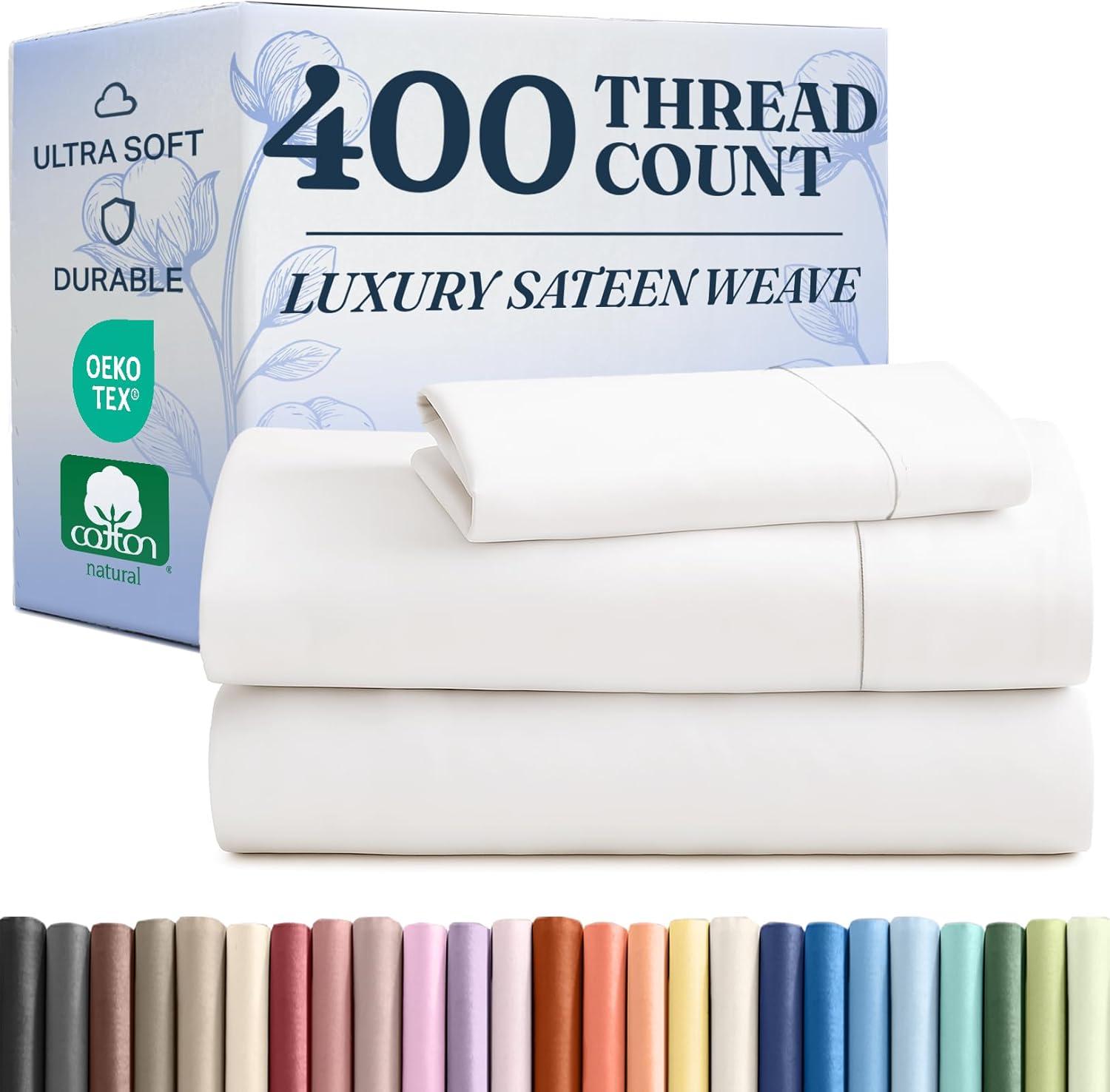 CGK Linens 4 Piece 100% Cotton 400 Thread Count Hotel Quality Bed Sheet Set