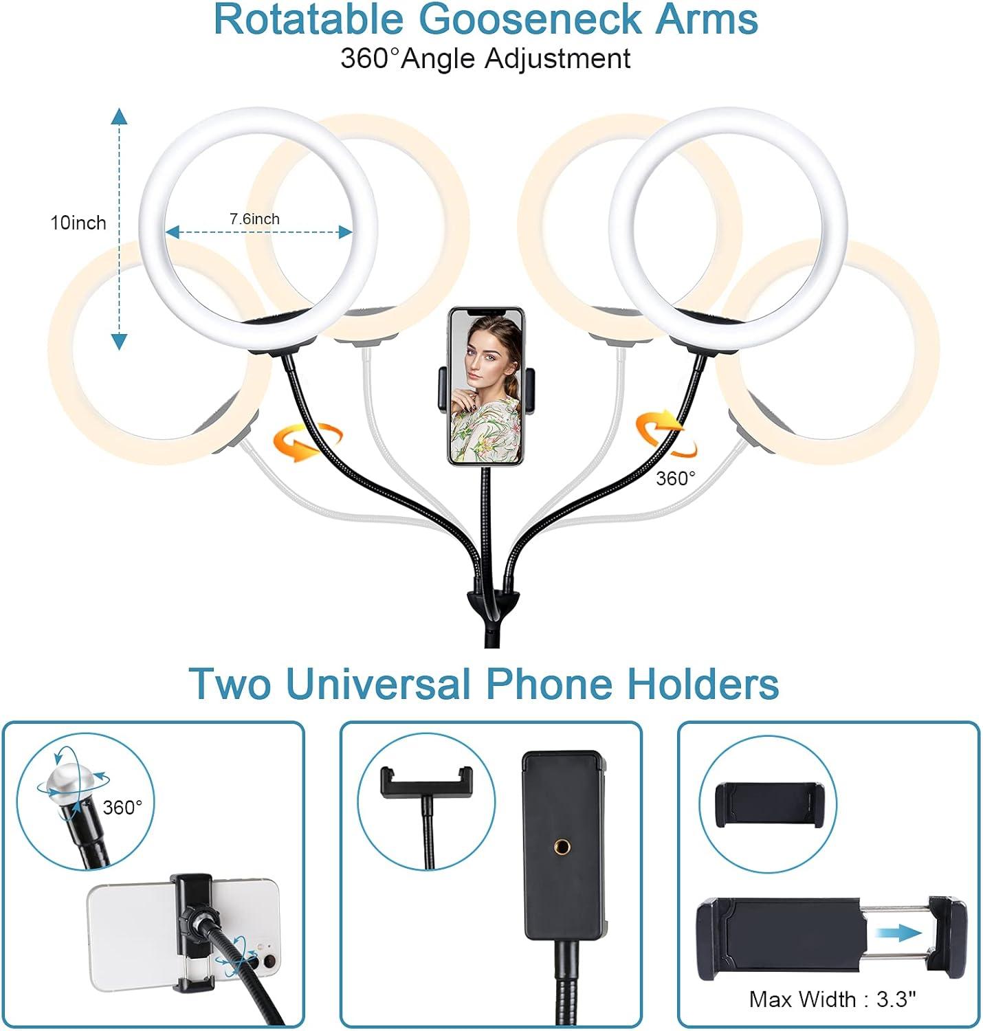 Dual 10'' LED Ring Light with Tripod Stand and Phone Holders