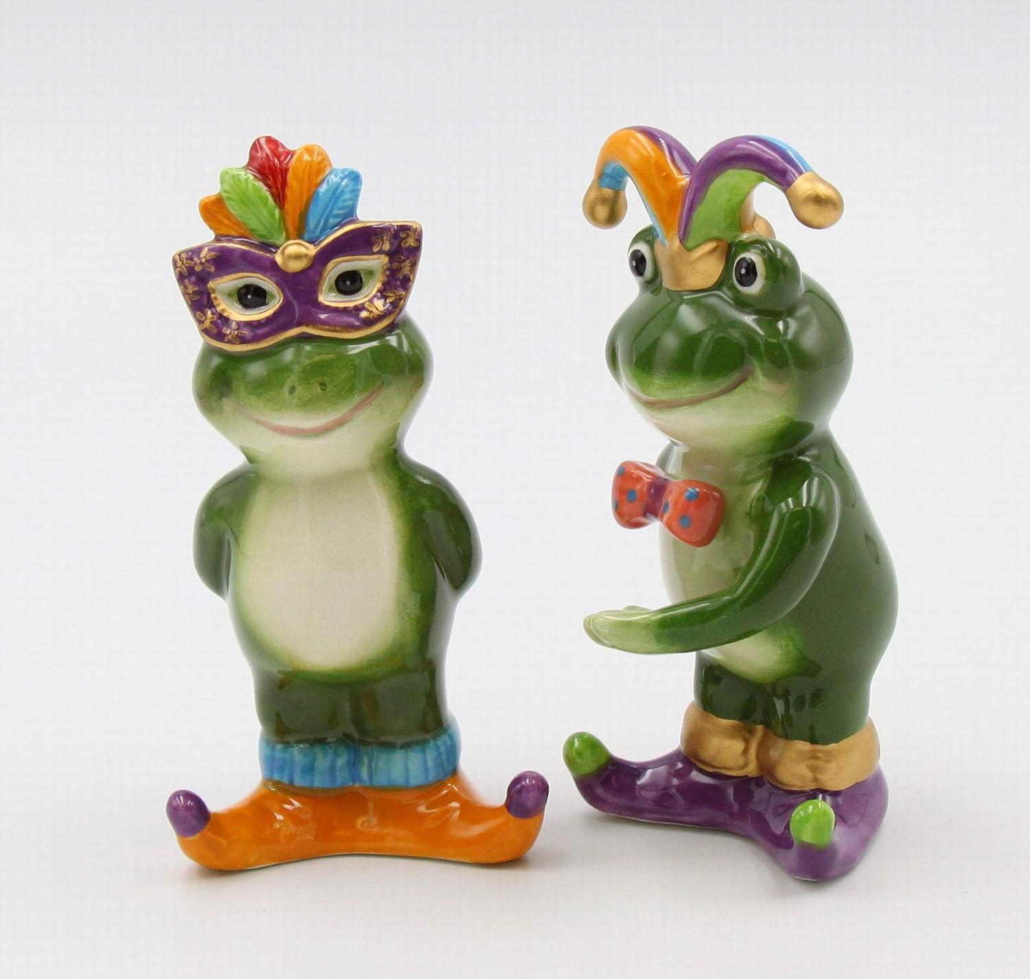 Mardi Gras Ceramic Frog Salt and Pepper Shakers Kitchen Gift Set