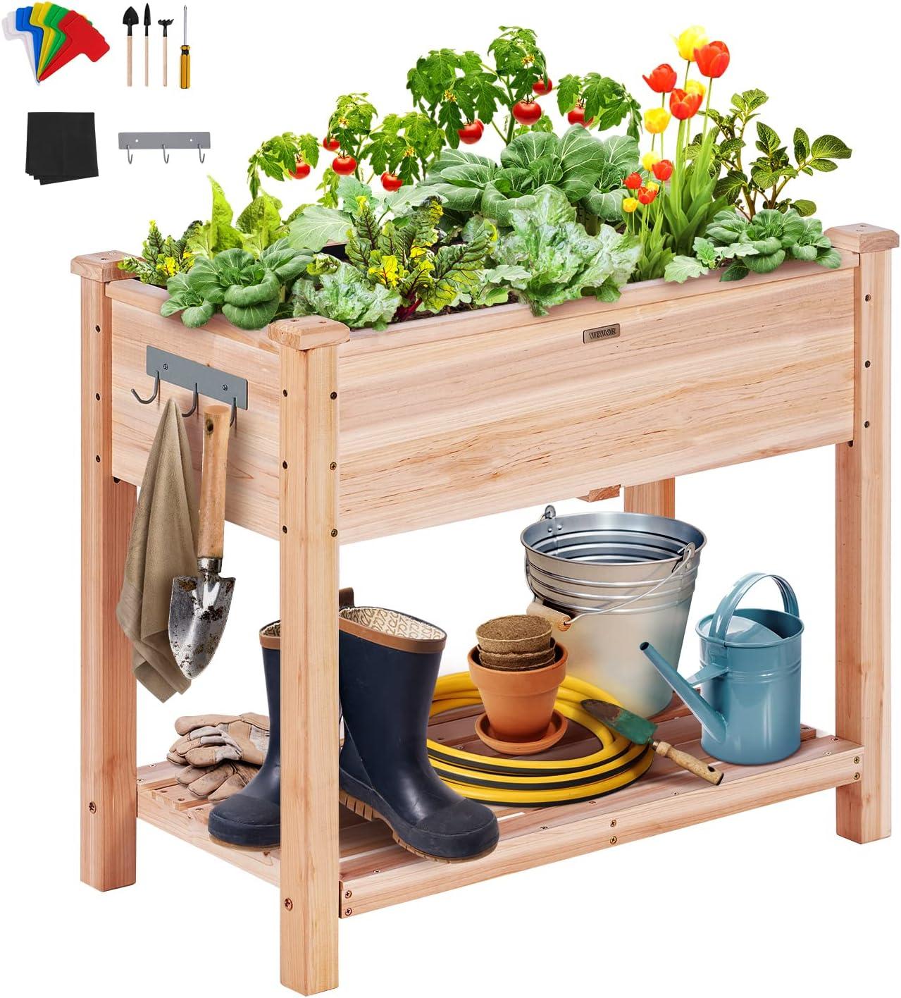 Vevor  33.9 x 18.1 x 30 in. Wooden Raised Garden Bed Planter Box, Burlywood