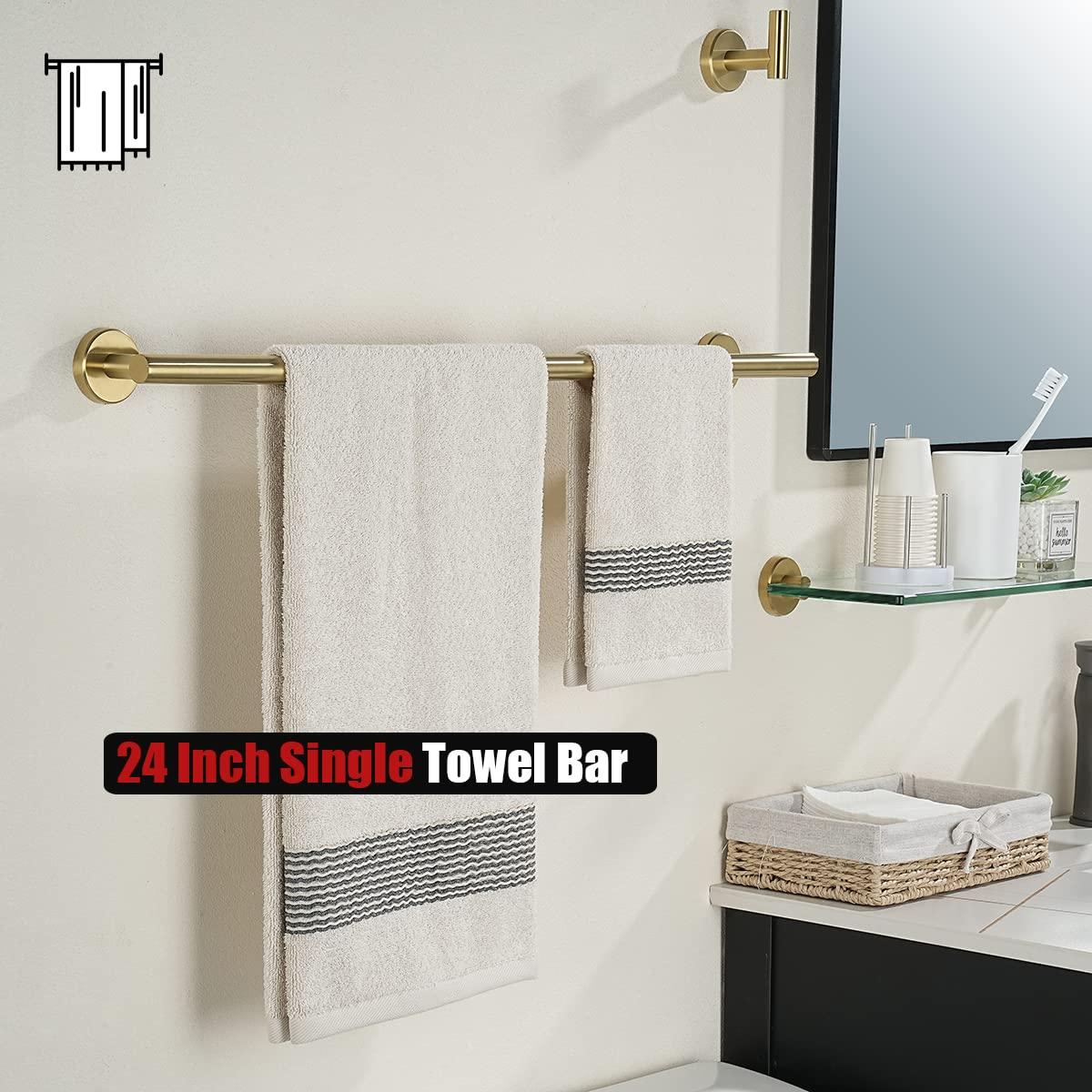 JQK Double Towel Bar 27 Inch, Brass Gold Useable Length 24 Inch 304 Stainless Steel Thicken 0.8mm Bath Towel Rack for Bathroom, Towel Holder Wall Mount, TB100L24-BG